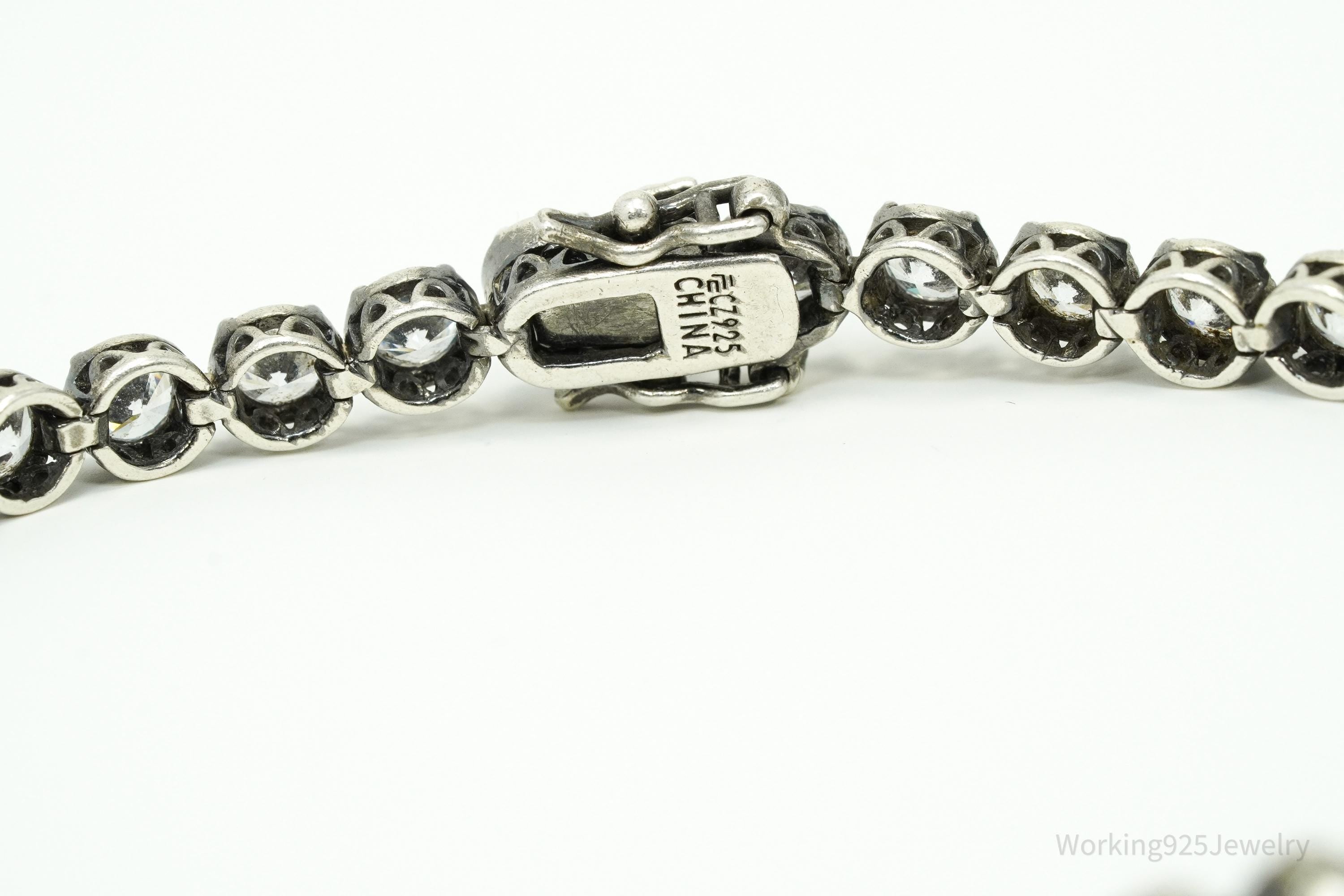Vintage Platinum Clad Cubic Zirconia Sterling Silver Bracelet 8"