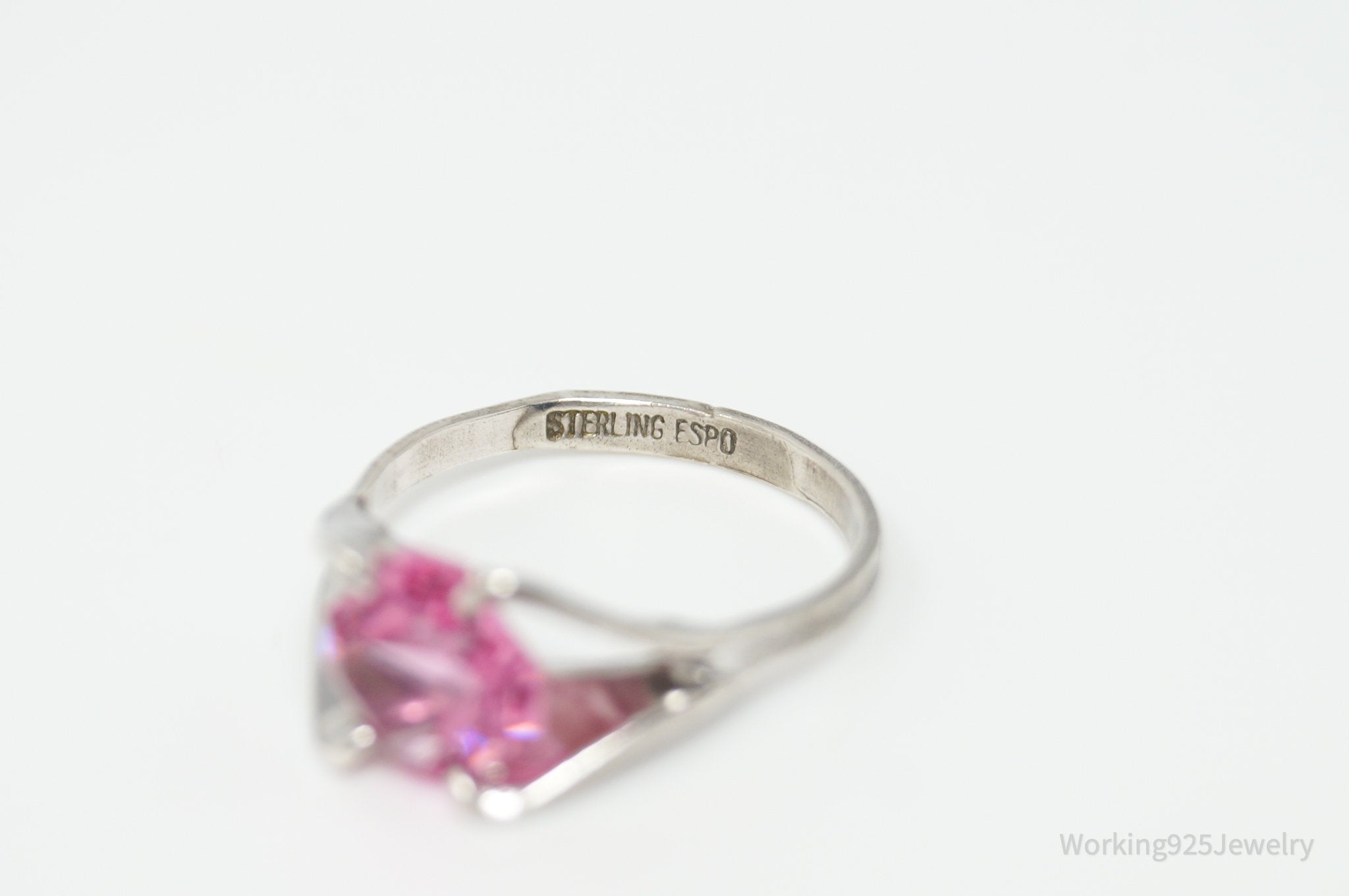 Antique Joseph Esposito Espo Pink Art Glass Sterling Silver Ring Size 4.75