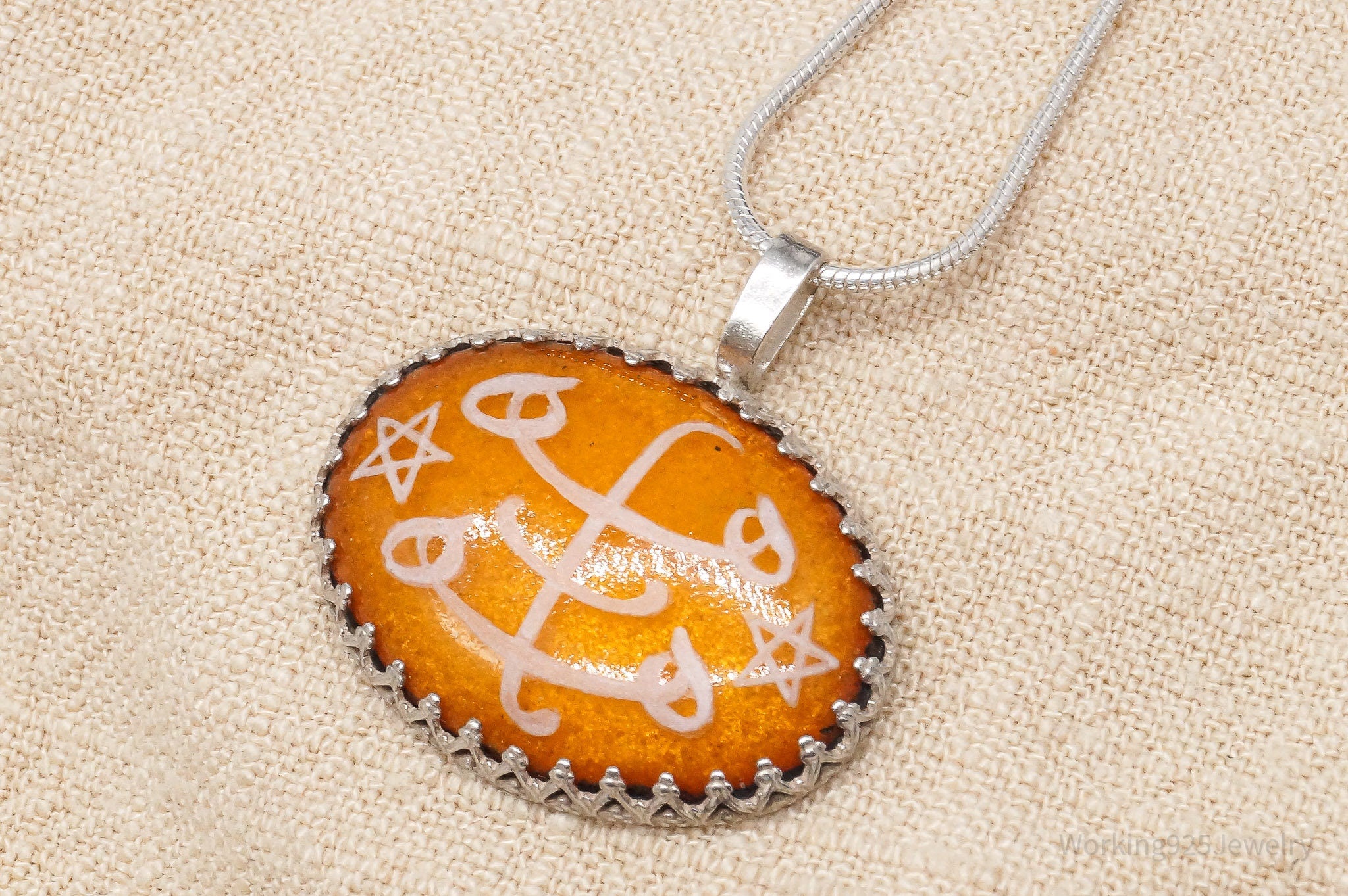 Vintage Glass Sterling Silver Necklace 20"