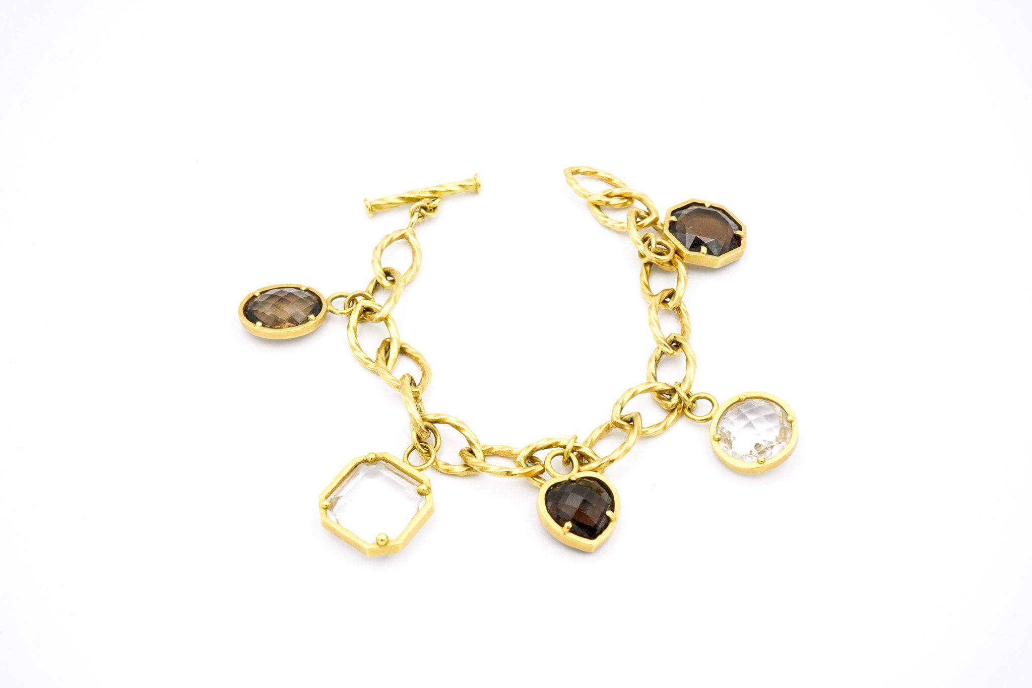 18K Yellow Gold, White Topaz & Smoky Quartz Bracelet