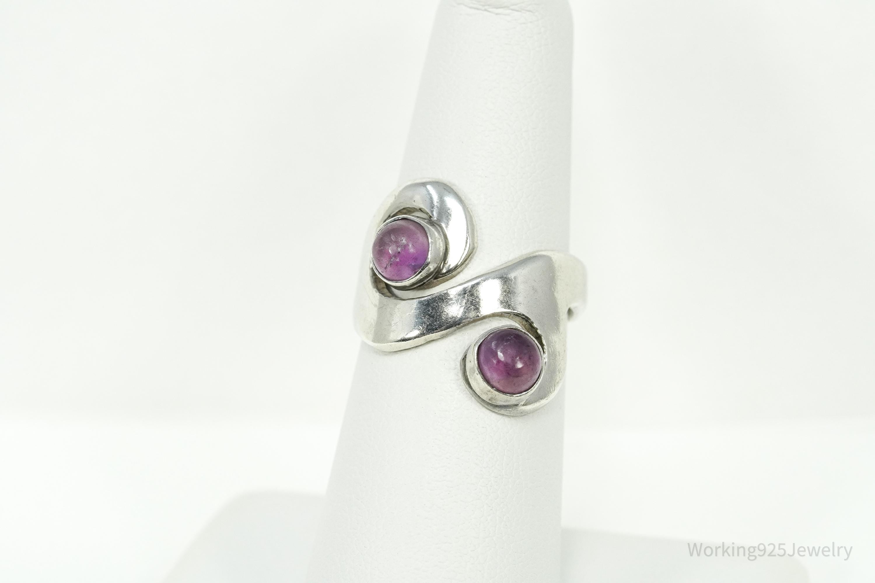 Vintage Mexico Modernist Sterling Silver Amethyst Ring Size 7