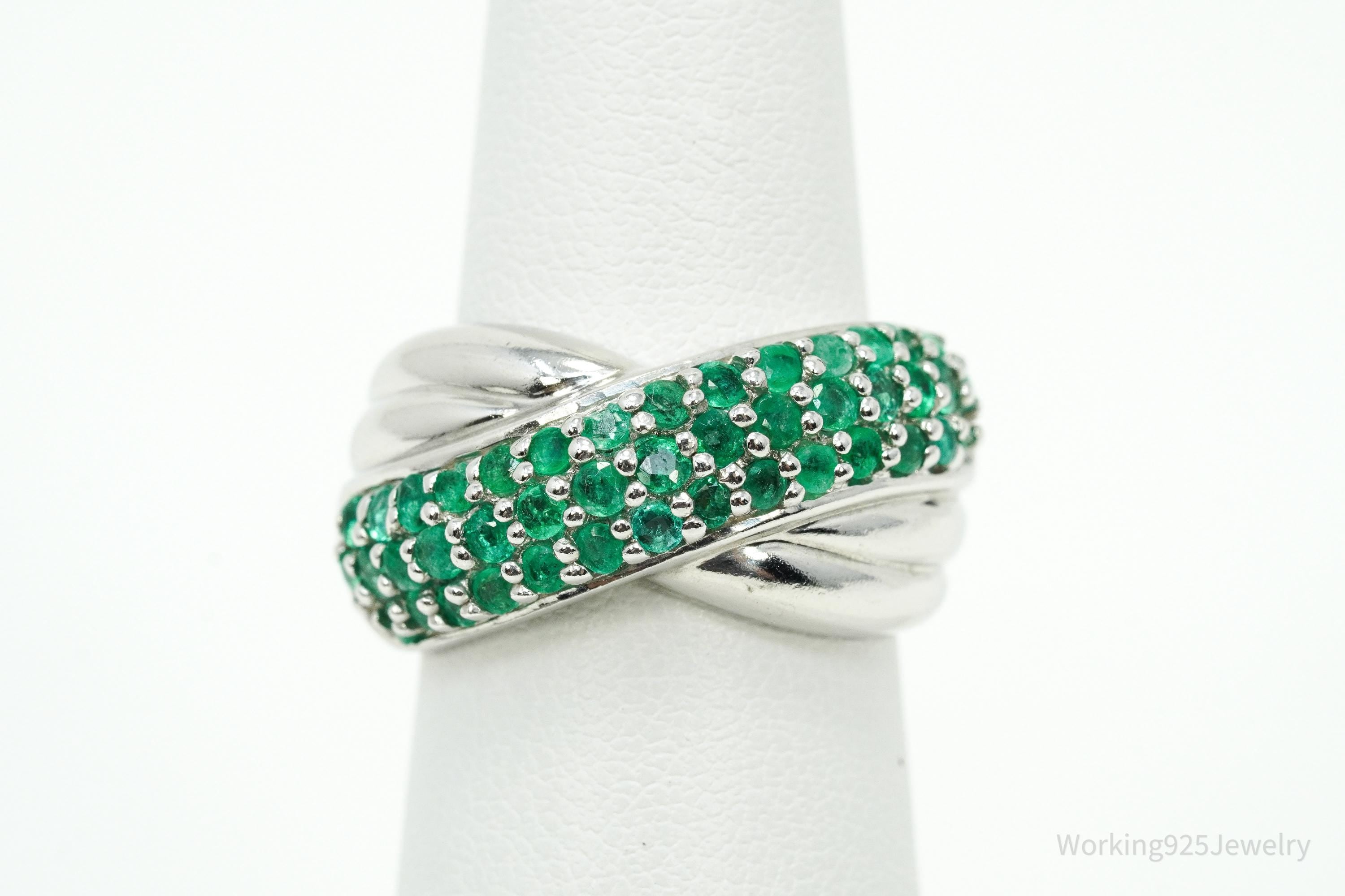Vintage CNA Emerald Sterling Silver Ring - Size 6