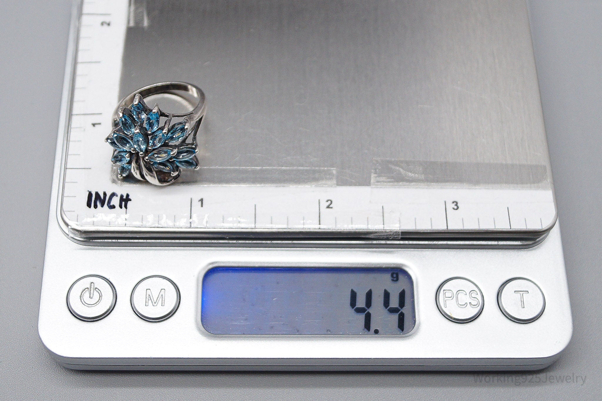 Vintage Blue Topaz Sterling Silver Ring - Size 6.25