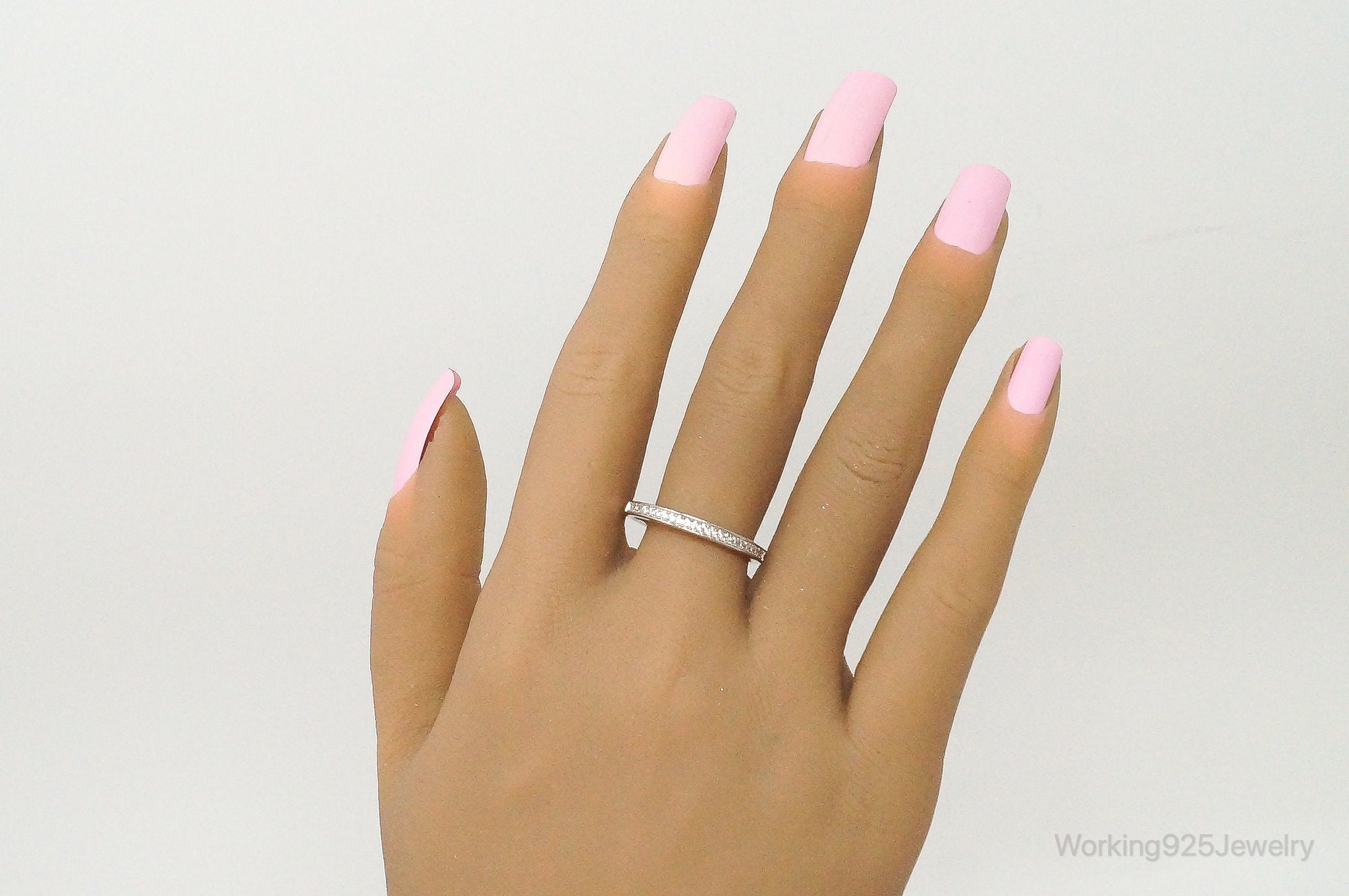 Vintage Cubic Zirconia Sterling Silver Band Ring - Size 10