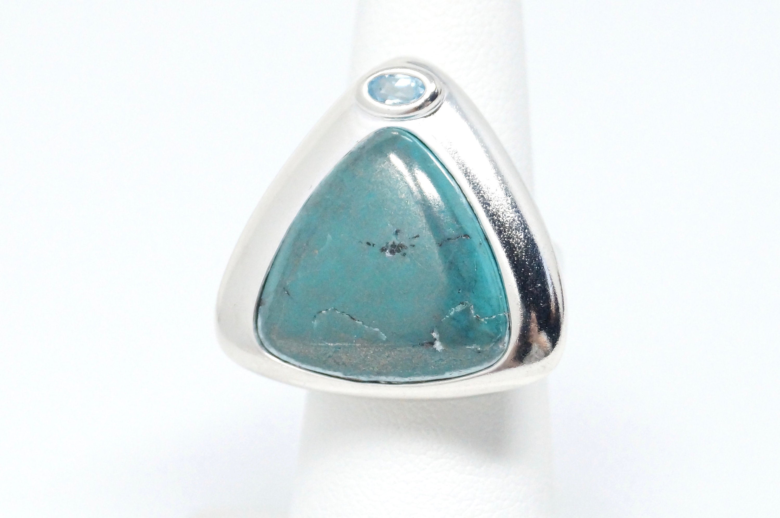 Vintage Southwestern Style Blue Turquoise Blue Topaz Ring Sterling - Size 5.5