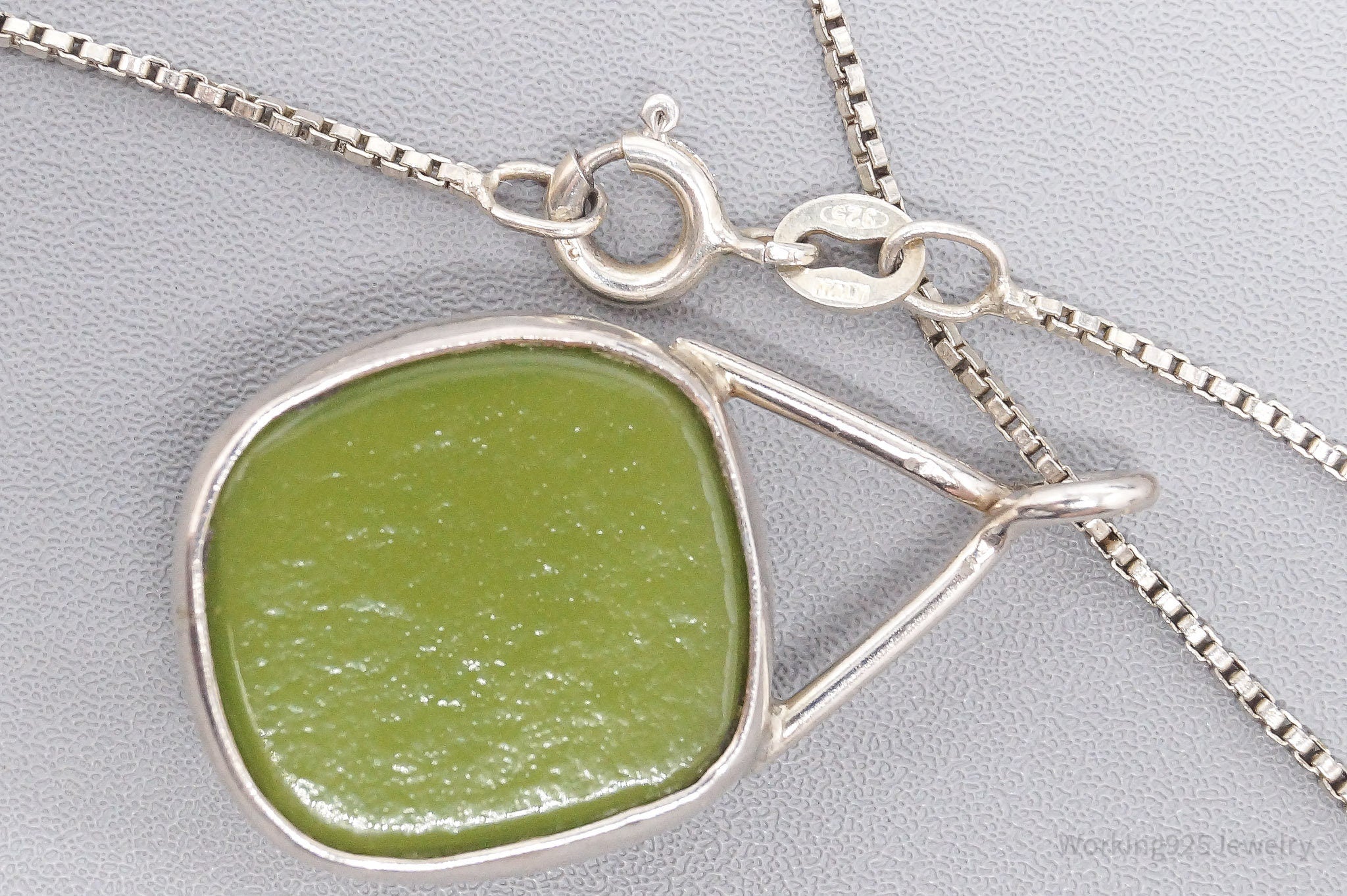 Vintage Abstract Glass Sterling Silver Necklace 17"