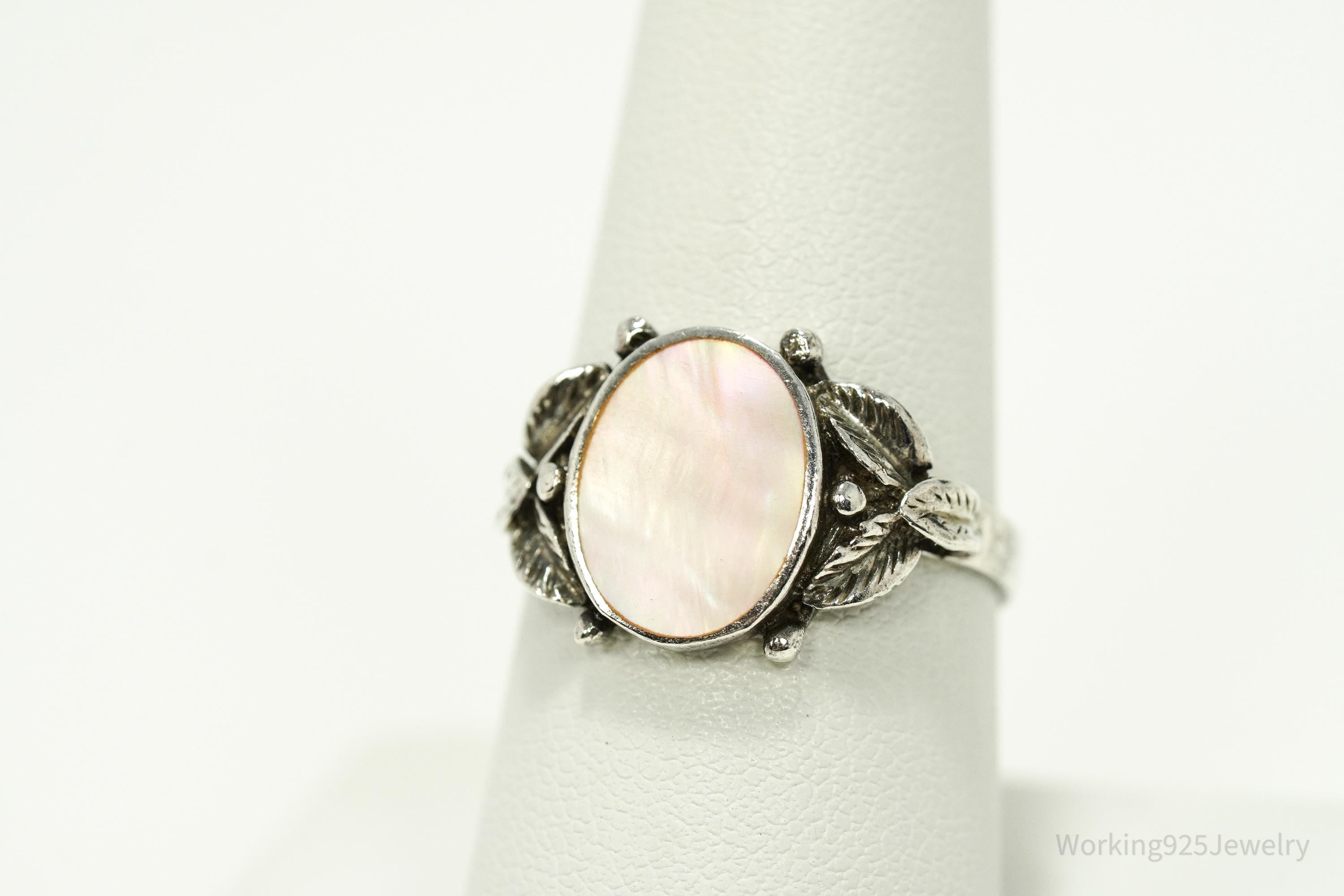 Vintage Pink Mother Of Pearl Sterling Silver Ring - Size 8