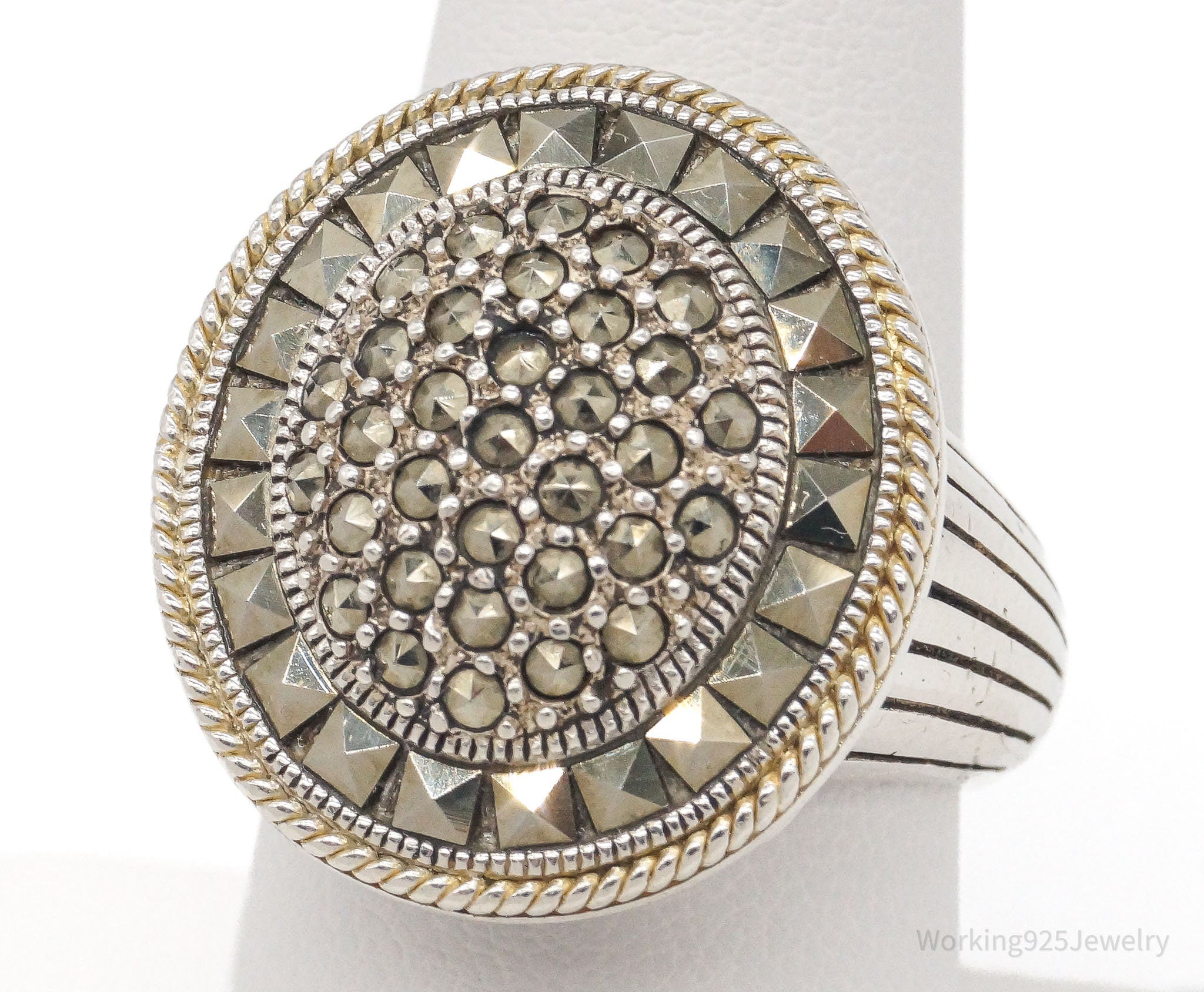 Vintage Designer MARC Marcasite Sterling Silver Ring - Size 9