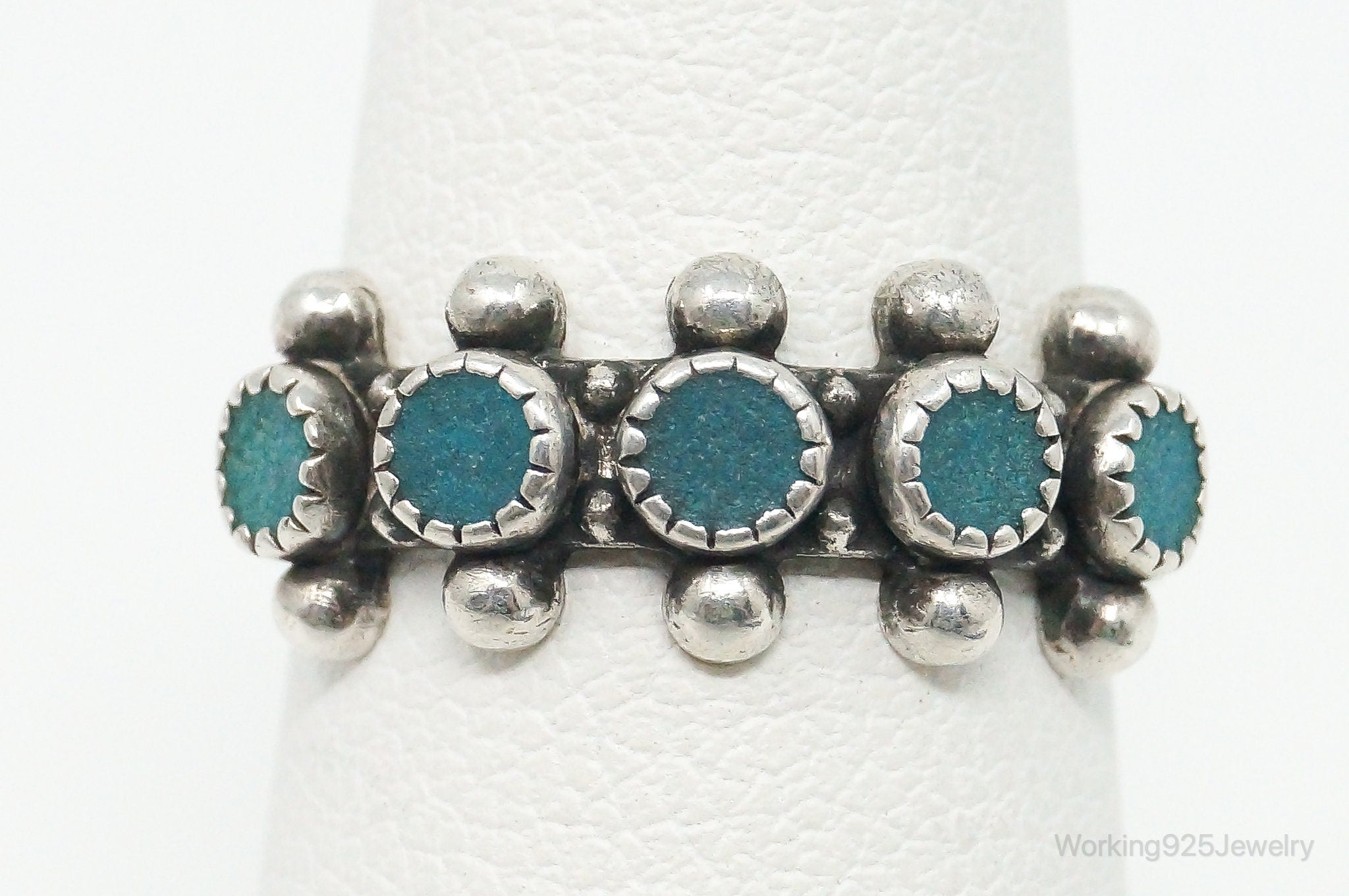 Vintage Native American Turquoise Unsigned Sterling Silver Ring - Size 5