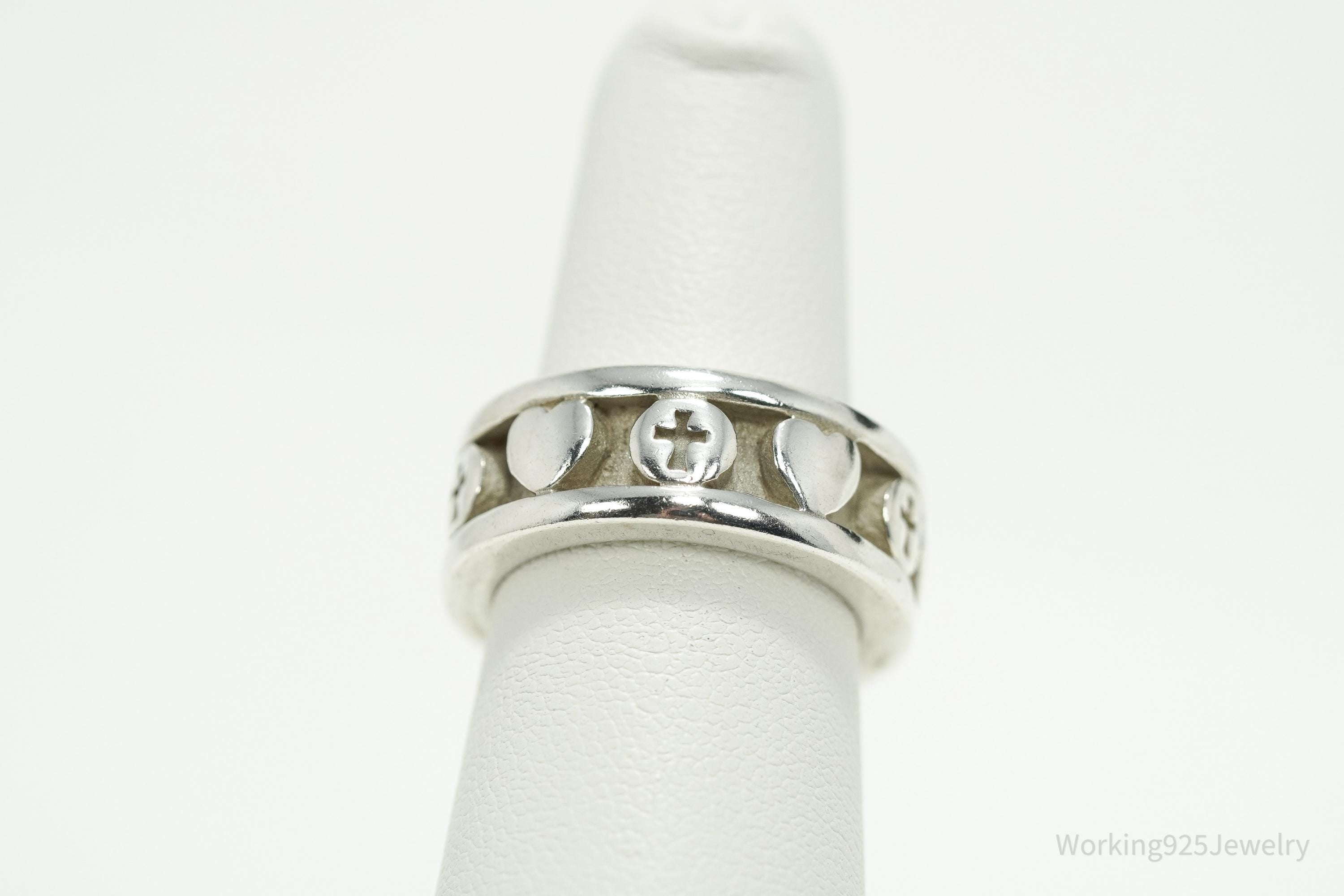 Vintage BSD Hearts & Crosses Sterling Silver Ring - Size 6