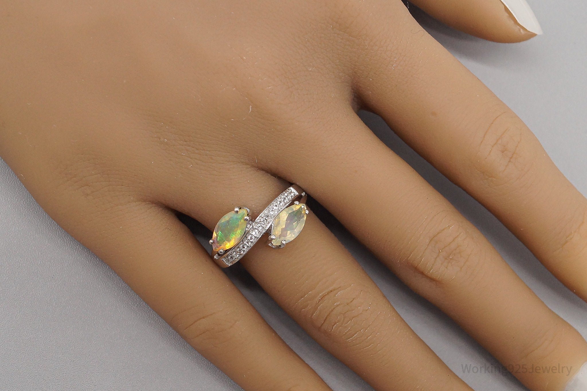 JTV TGGC Opal & White Topaz Sterling Silver Ring - Size 8