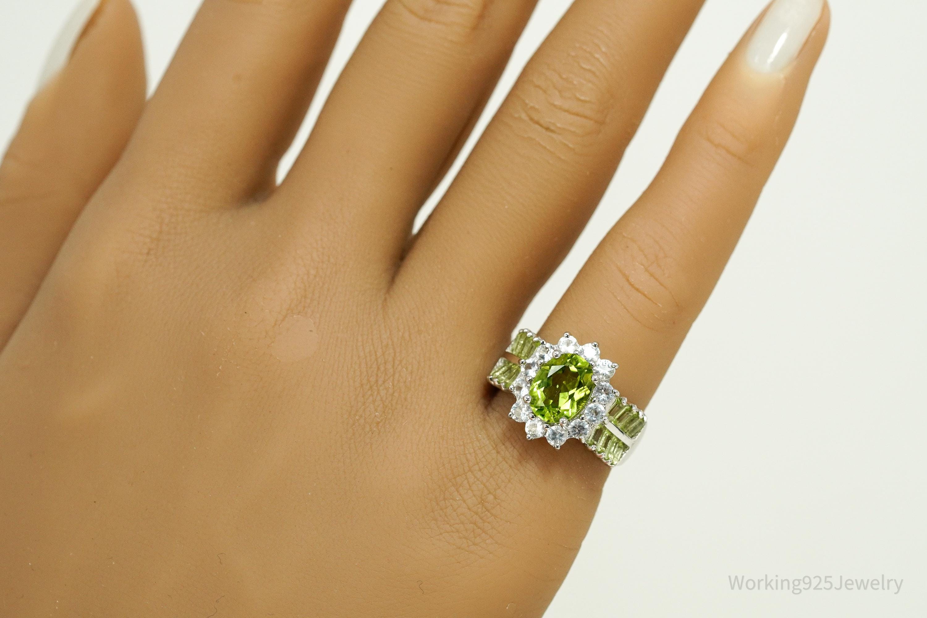 Peridot & Cubic Zirconia Sterling Silver Ring - Size 6