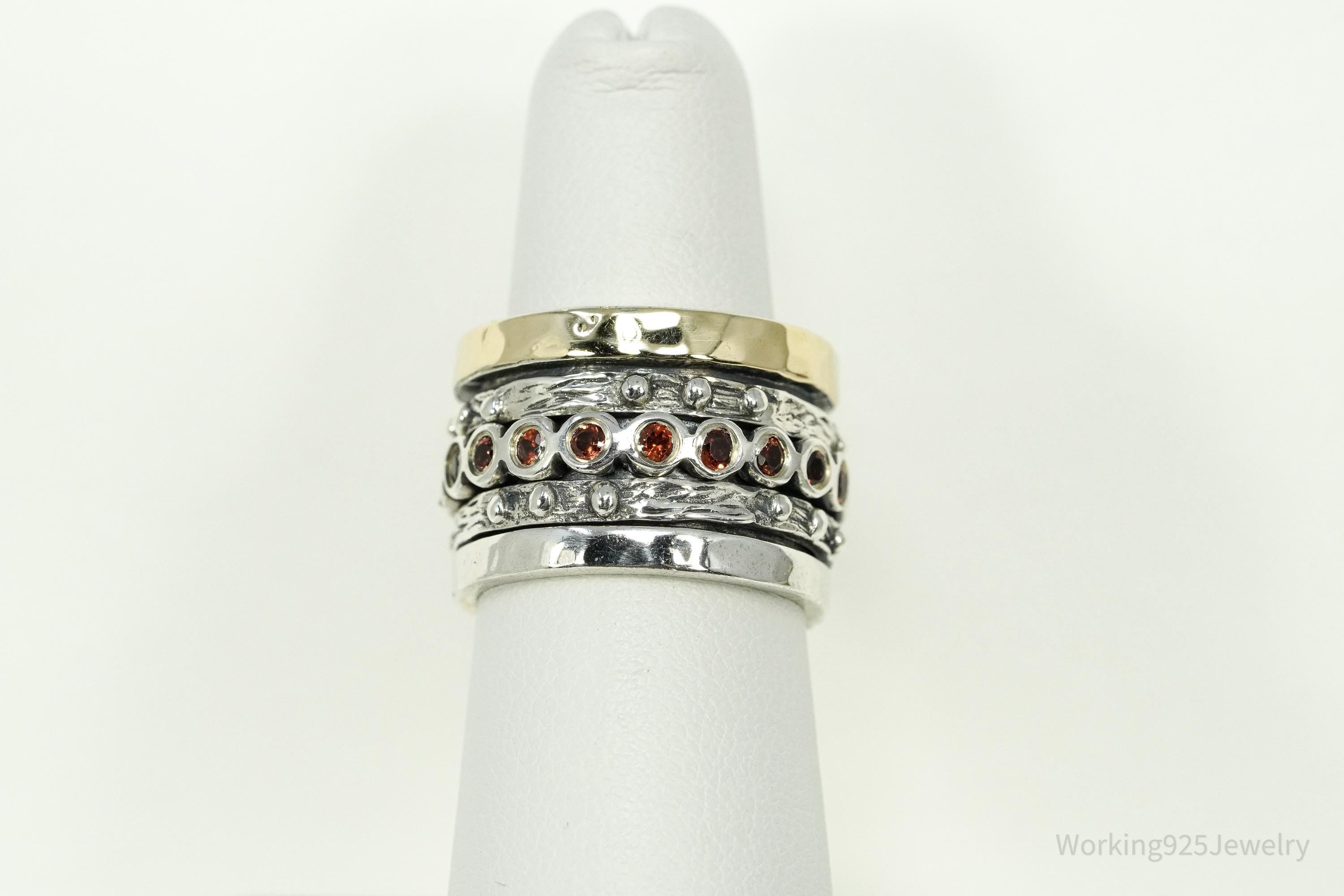 Vintage Garnet Gemstone Gold Vermeil Sterling Silver Spinner Band Ring- Size 6.5