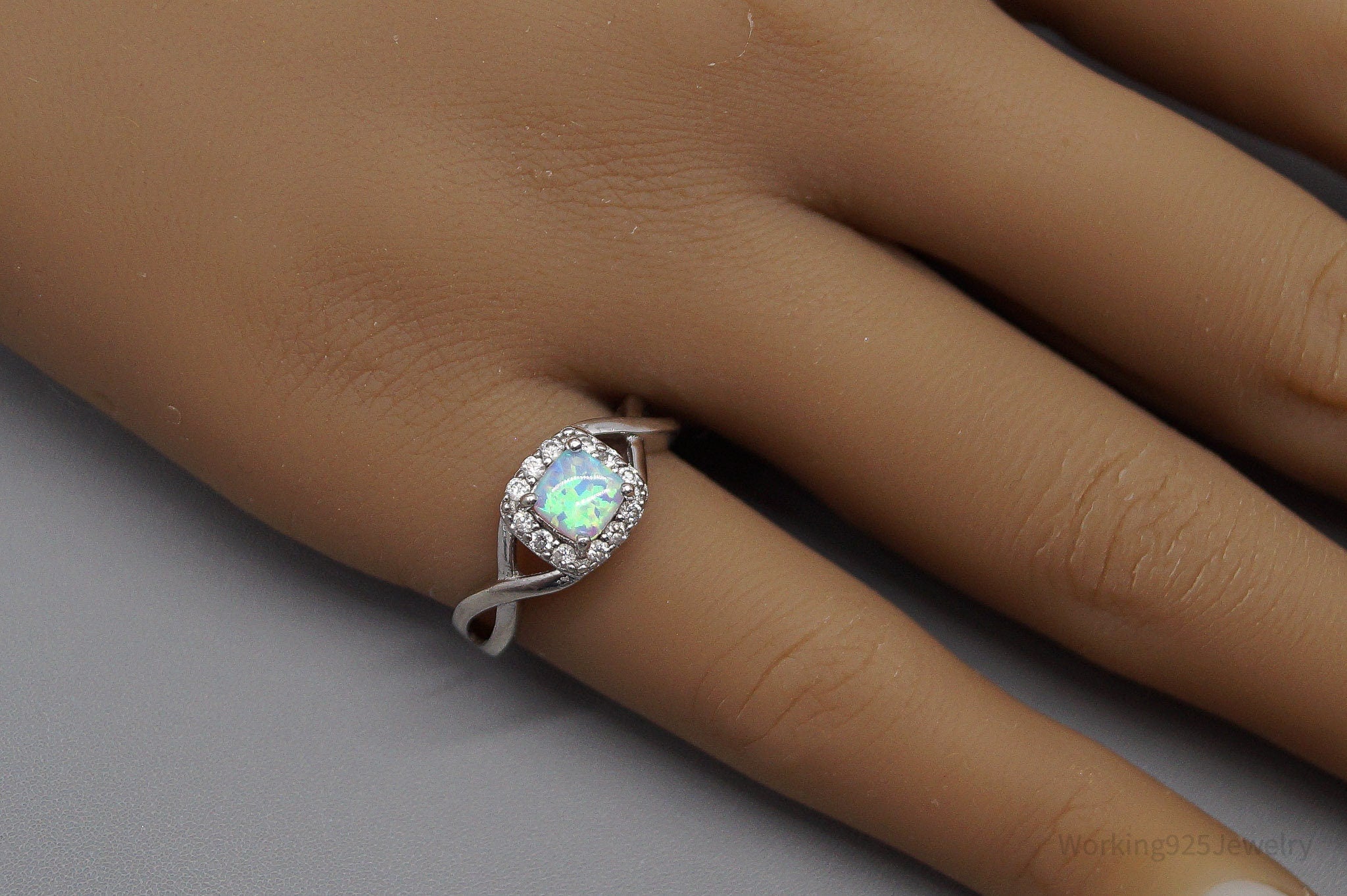 Vintage Opal Cubic Zirconia Sterling Silver Ring - Size 6