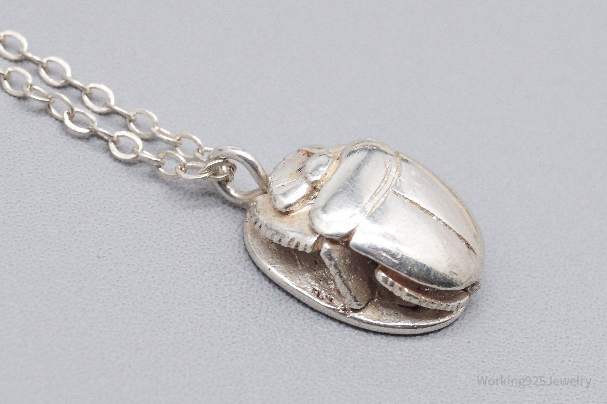 Vintage Egyptian Scarab Sterling Silver Necklace 18"