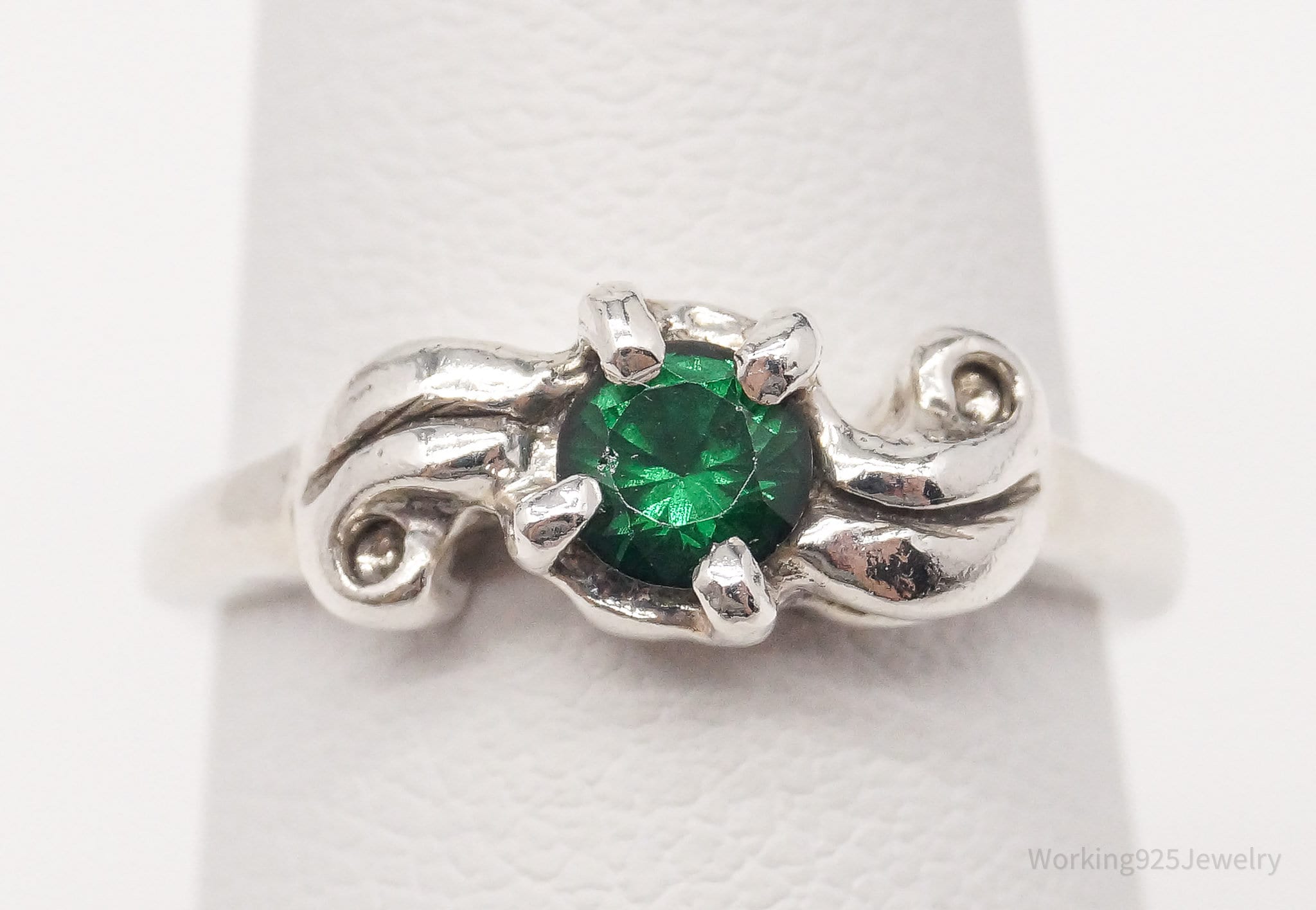 Vintage Green Topaz Silver Ring - Size 4.24