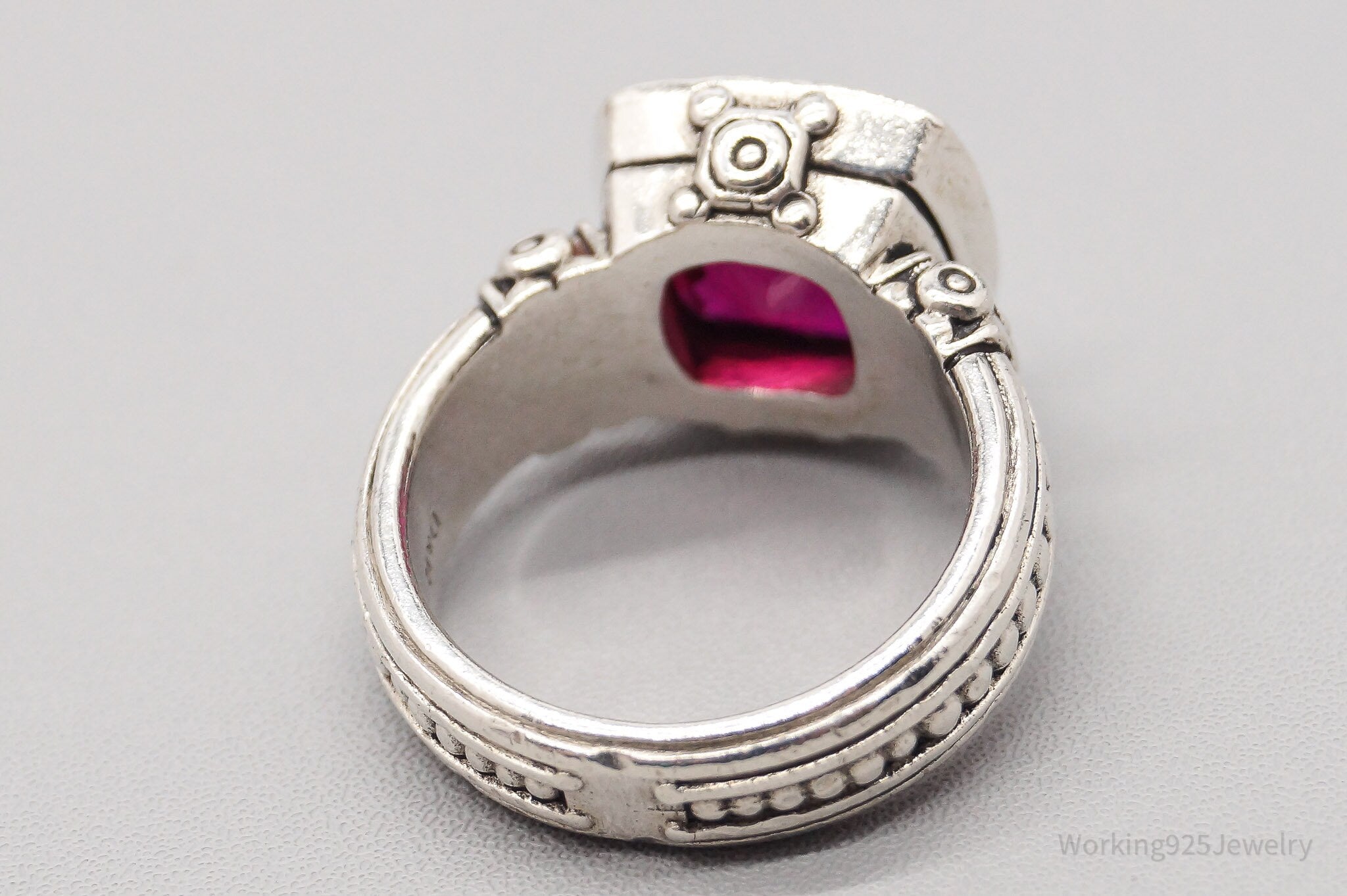 Vintage D & R Lab Ruby Sterling Silver Ring - Size 7