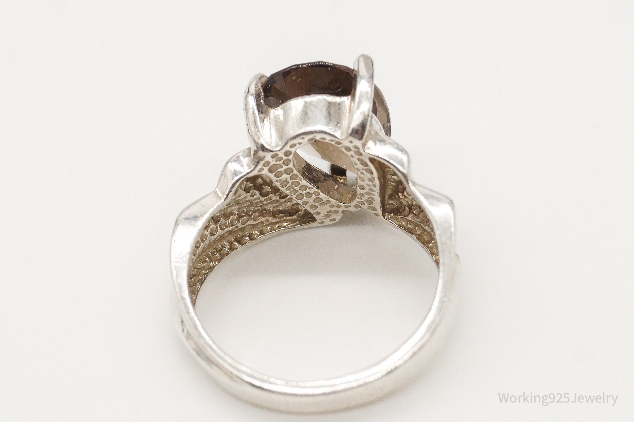 Vintage Large Smoky Topaz Sterling Silver Ring - Size 6.75