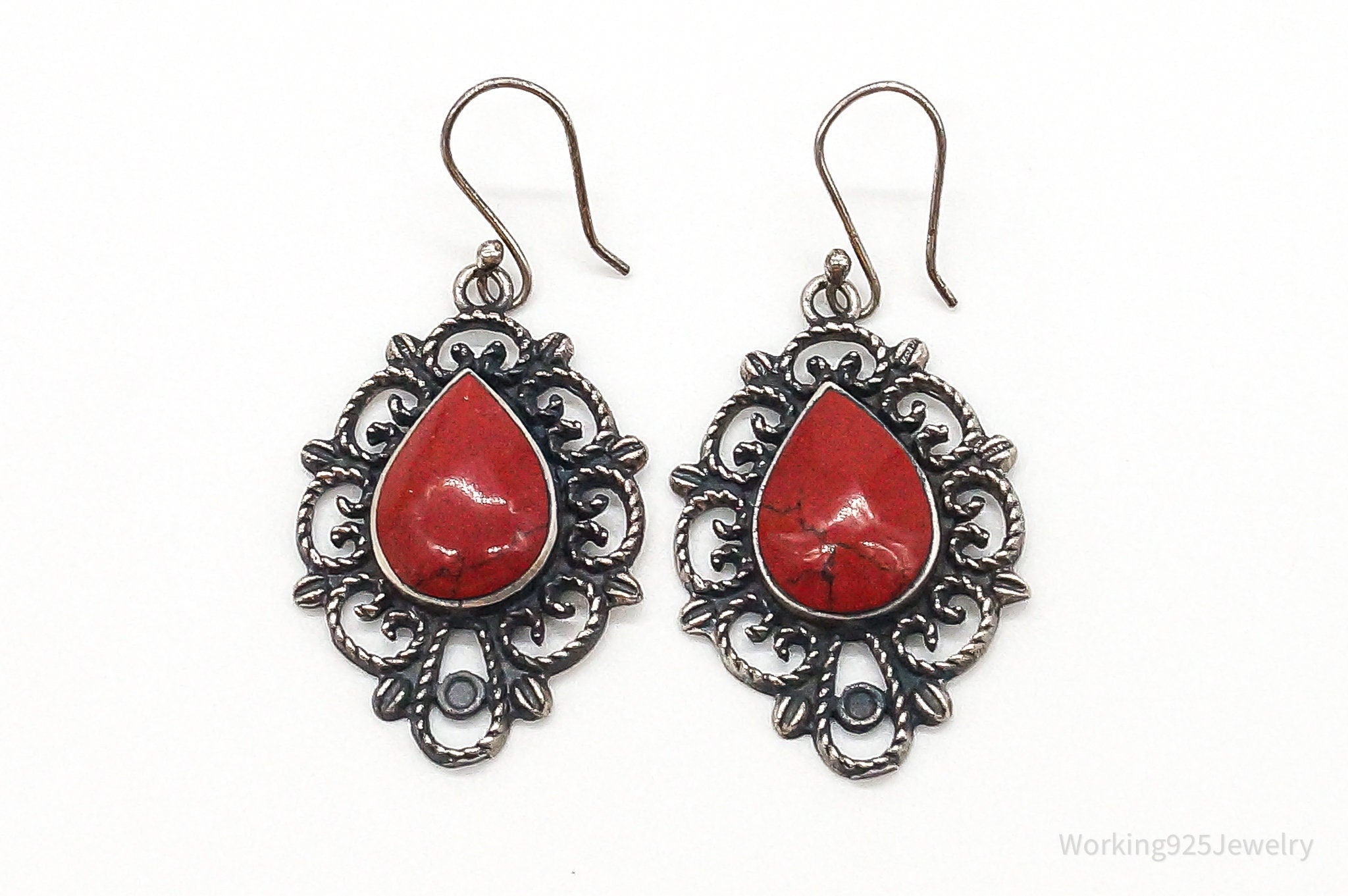 Vintage Mexico Designer Red Jasper Sterling Silver Earrings