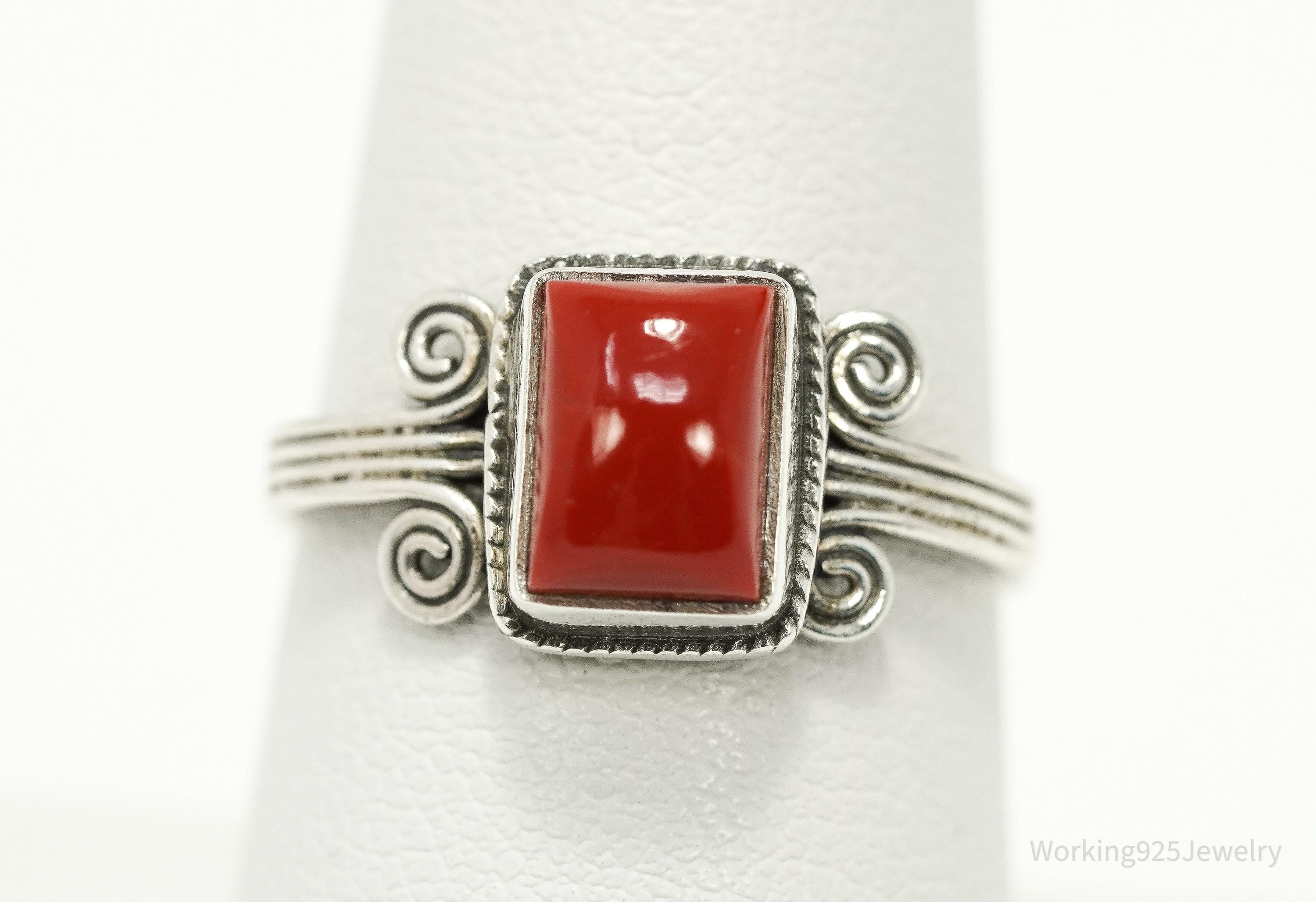 Vintage Coral Sterling Silver Ring - Size 7.75