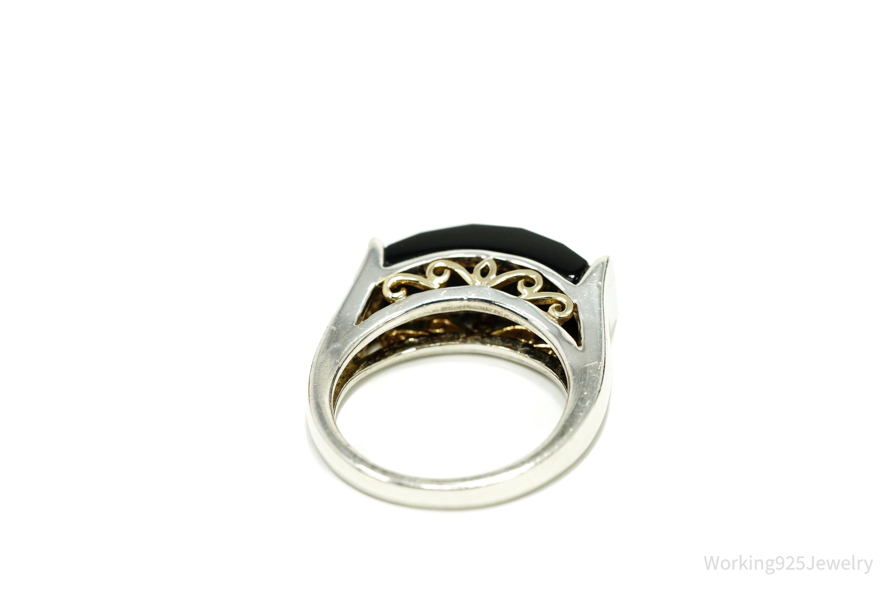 Vintage Black Onyx 14K Gold Sterling Silver Ring - Size 6