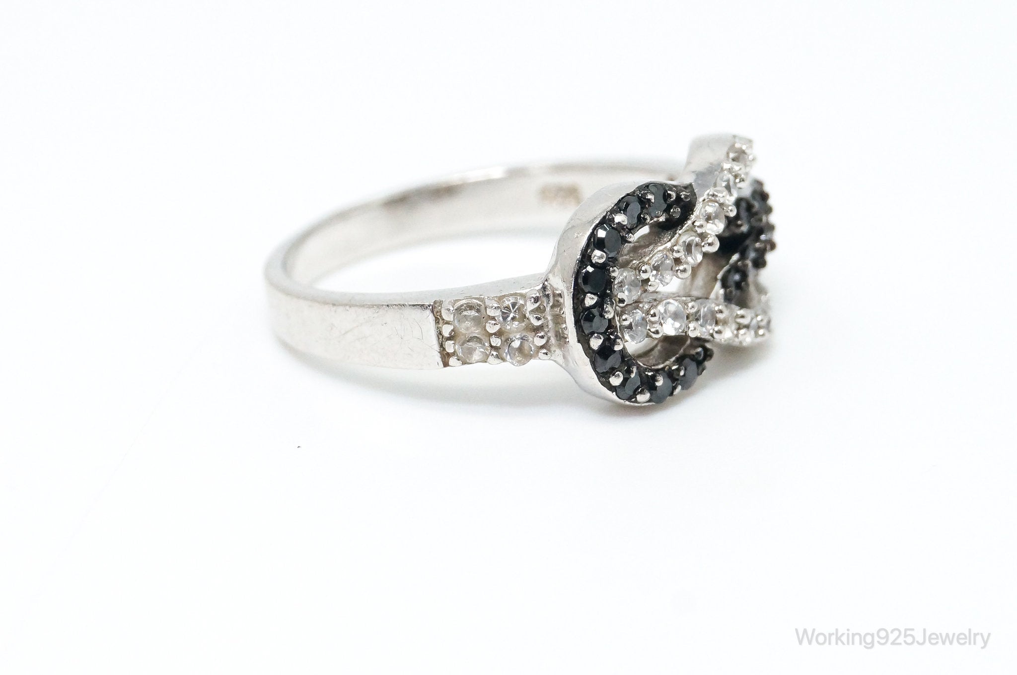 Vintage Art Deco Black Onyx Cubic Zirconia Sterling Silver Ring Size 8