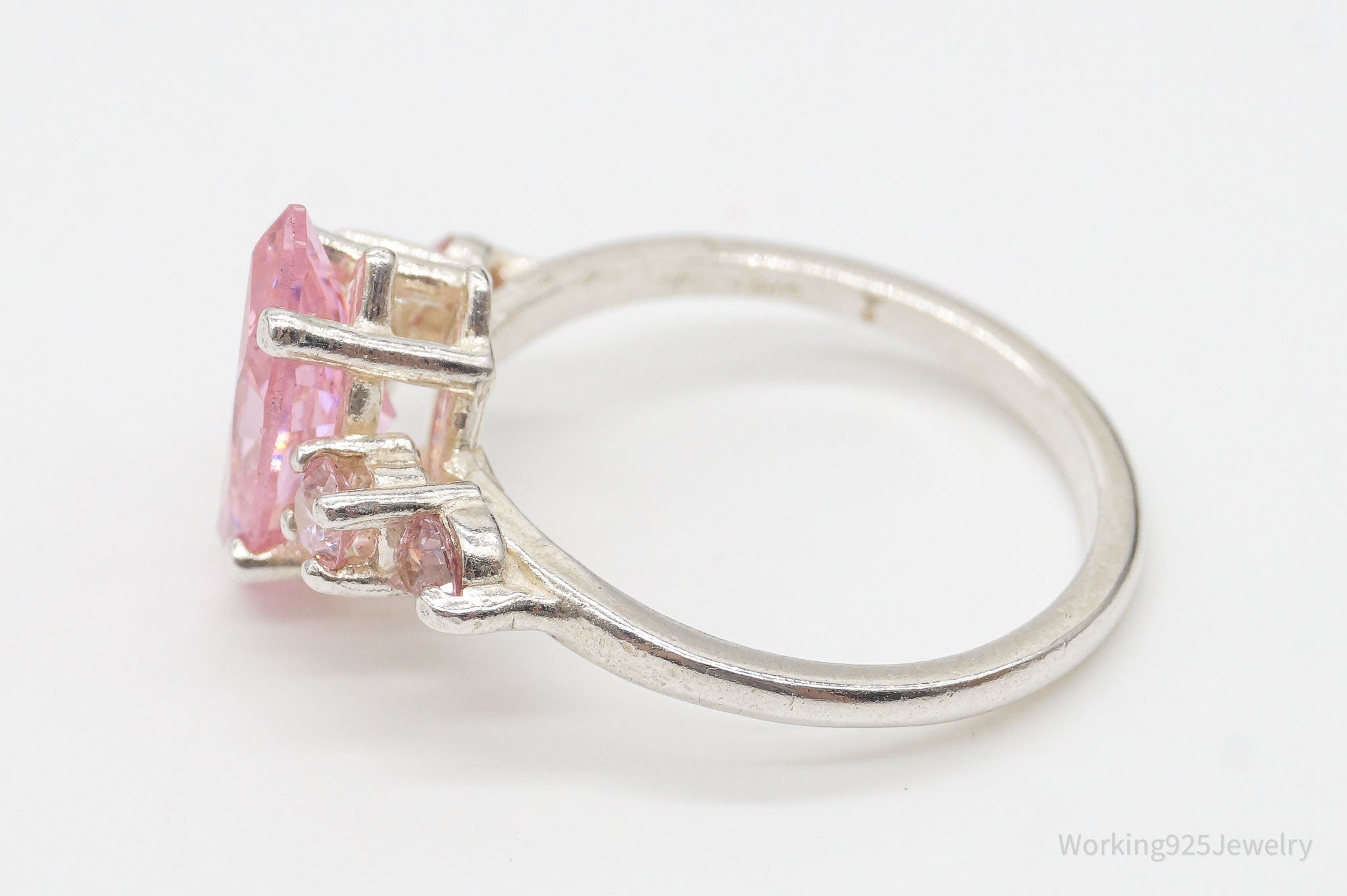 Vintage Pink Cubic Zirconia Sterling Silver Ring - Size 6.5