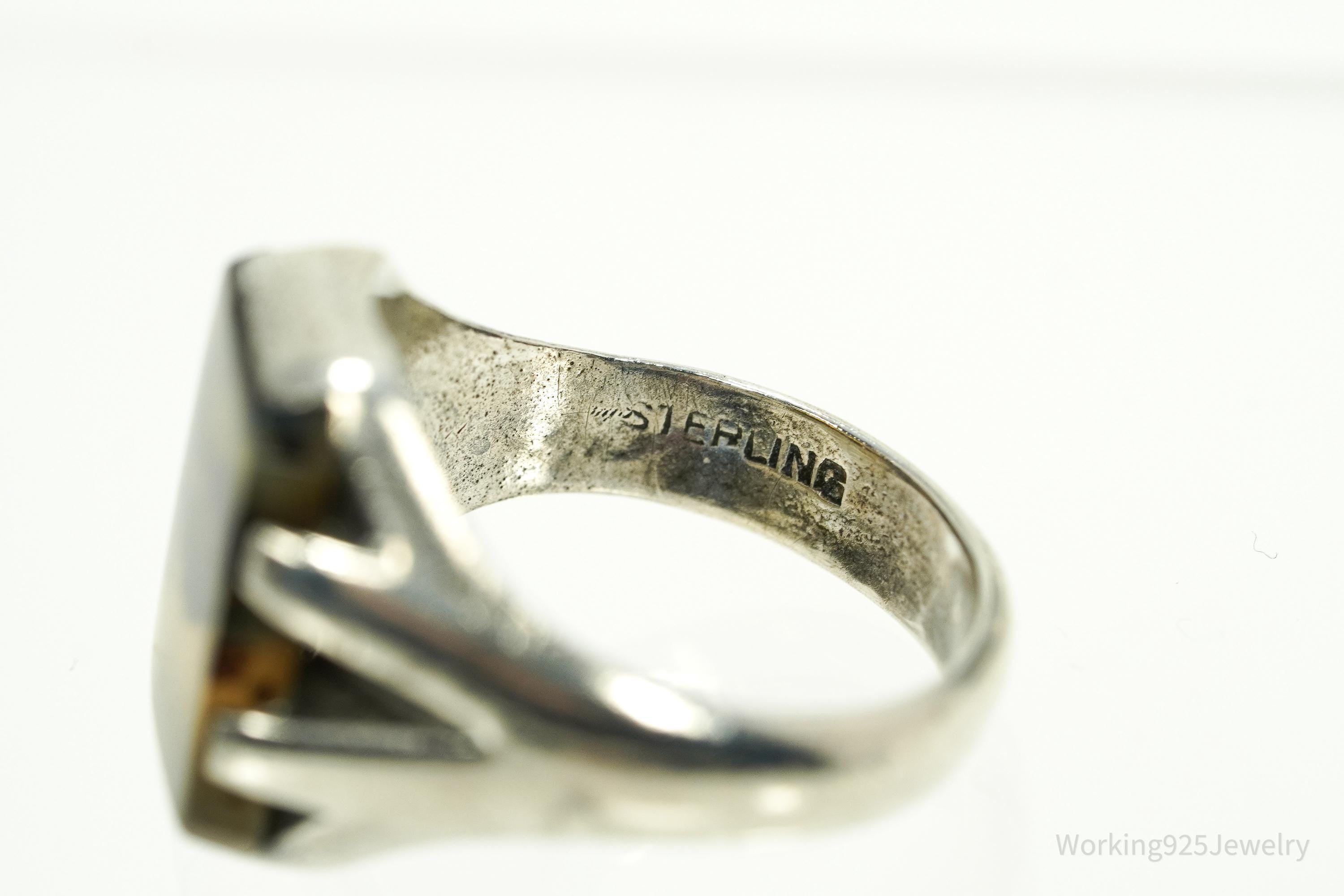 Antique Agate Sterling Silver Ring Size 8.75