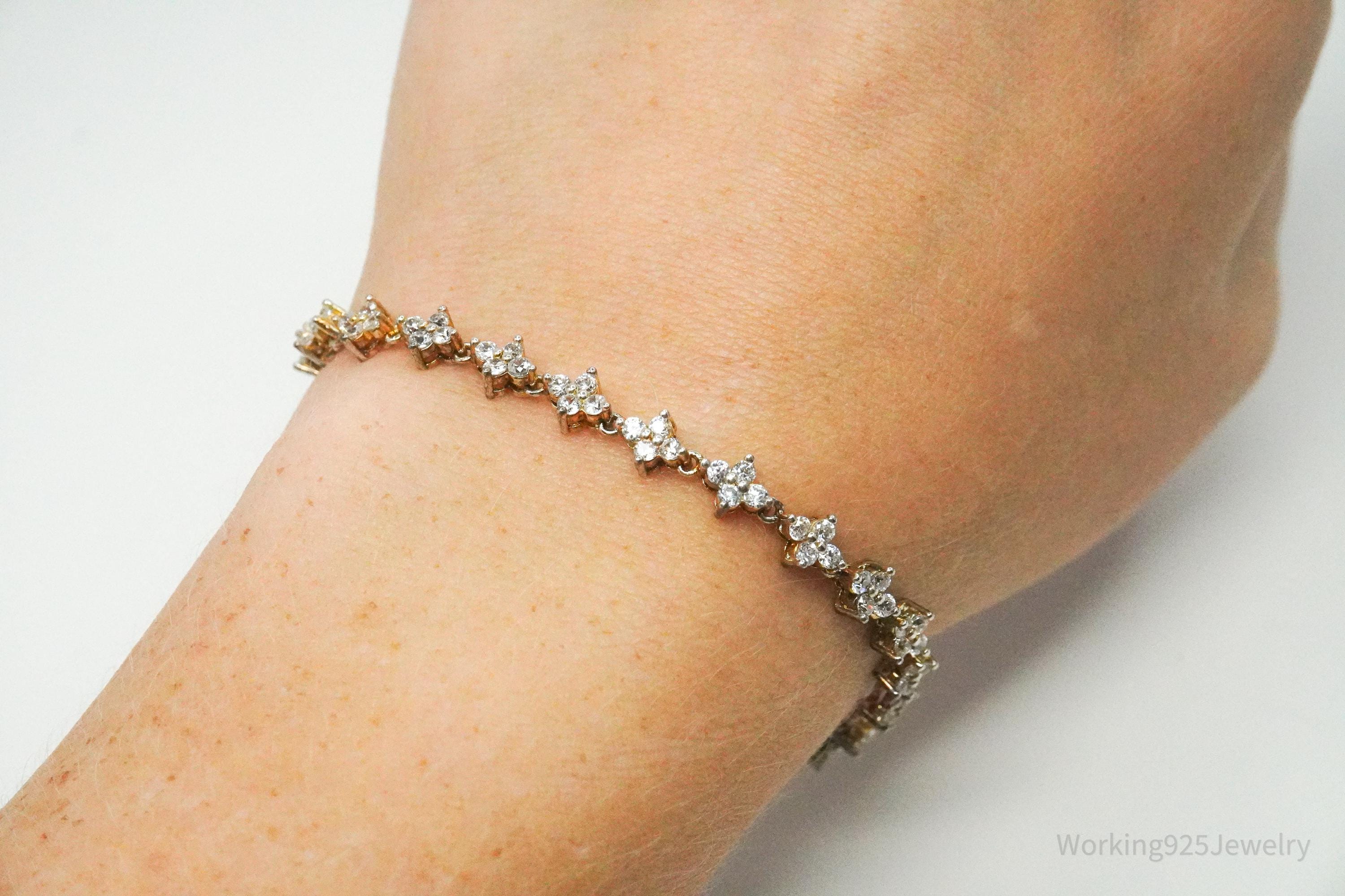 Vintage Cubic Zirconia Gold Wash Sterling Silver Tennis Bracelet 7.25"