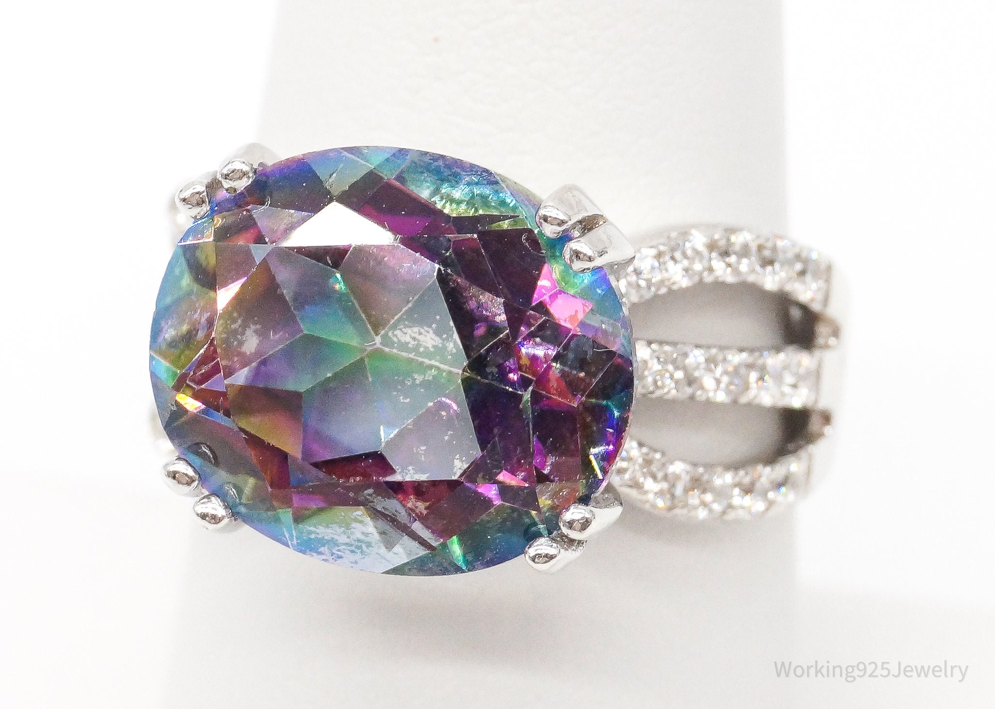 Vintage Mystic Topaz Cubic Zirconia Ring Sterling Silver - Size 7.25