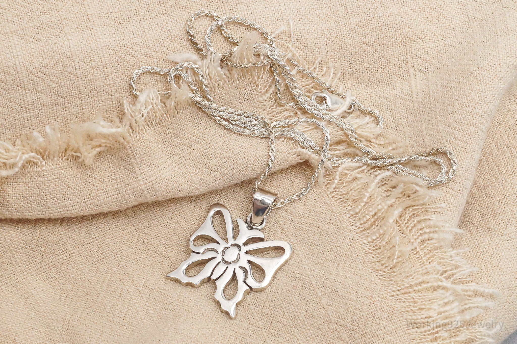 Vintage Butterfly Sterling Silver Necklace 24"