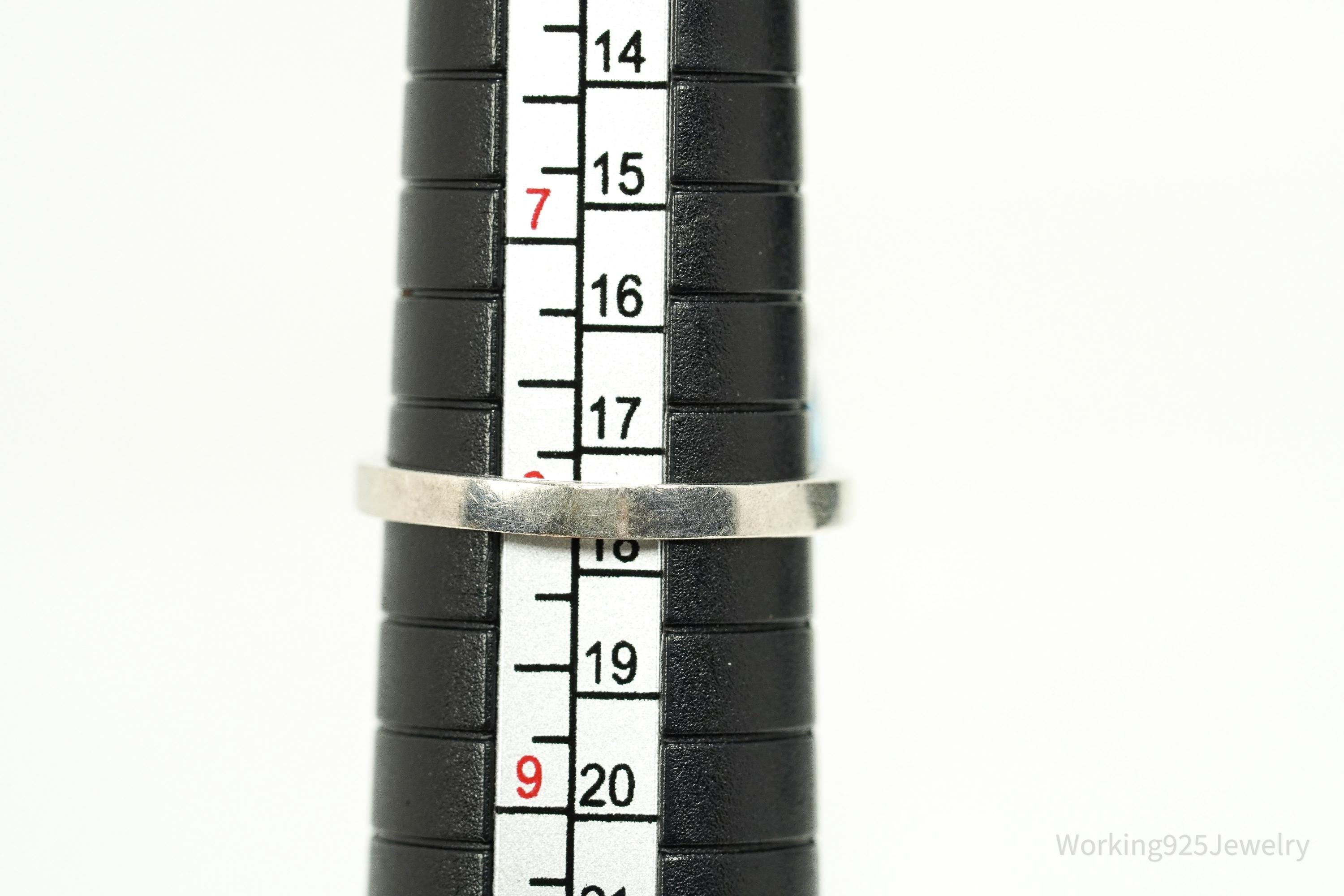 Vintage Large Blue Topaz Sterling Silver Ring - Size 8