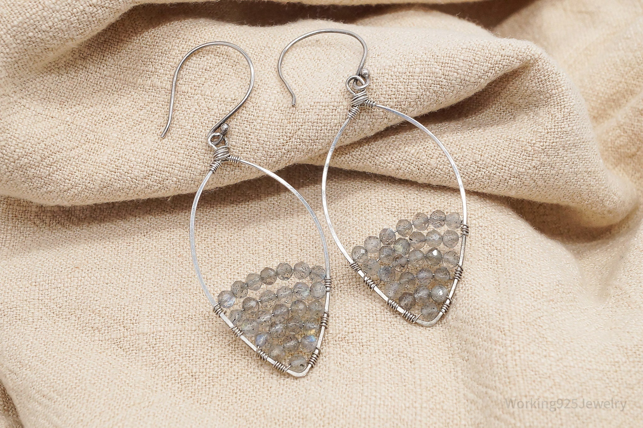 Vintage Labradorite Beaded Silver Earrings