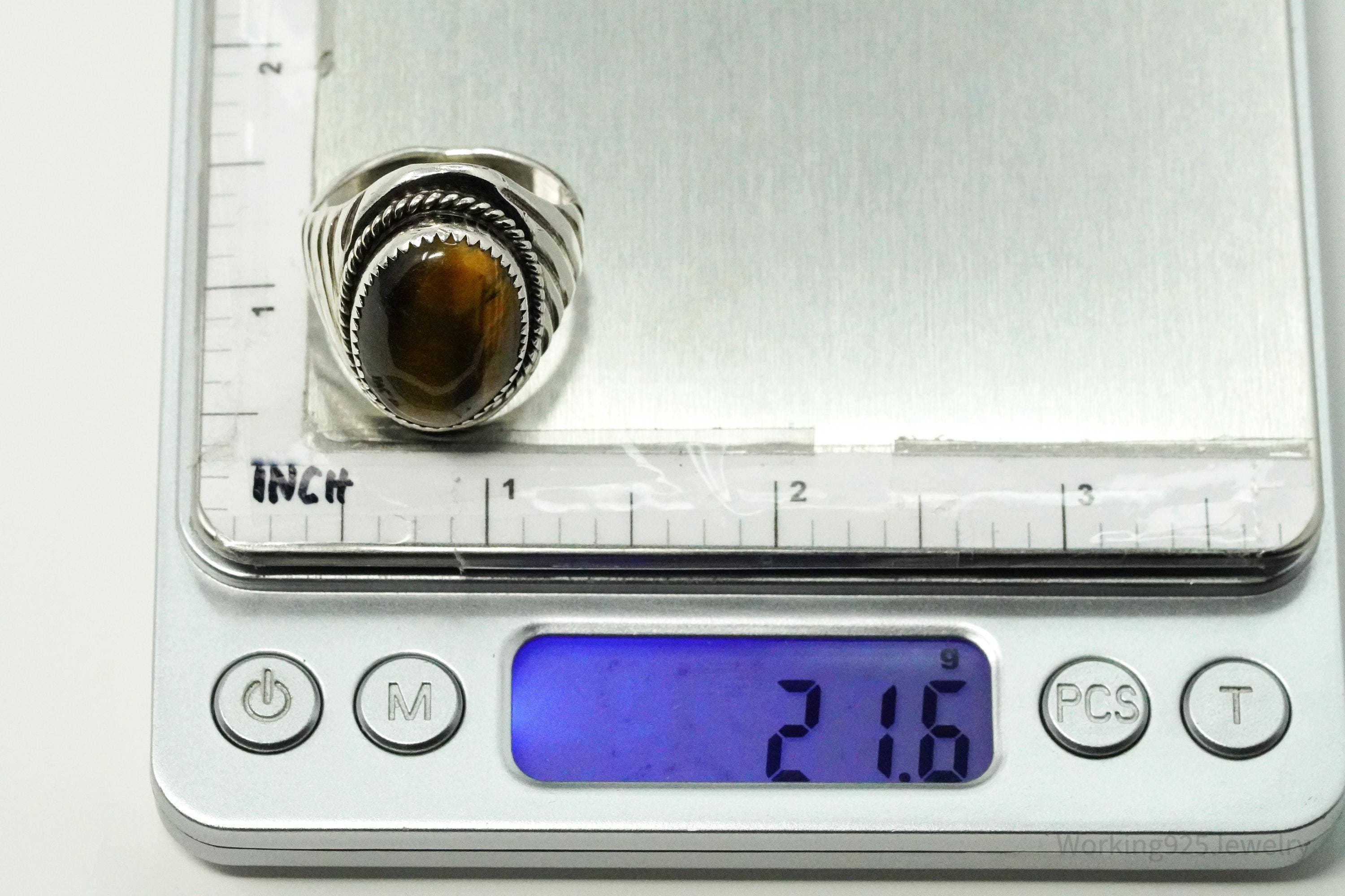 Vintage Native American Tiger's Eye Unsigned Silver Ring Size 12.25