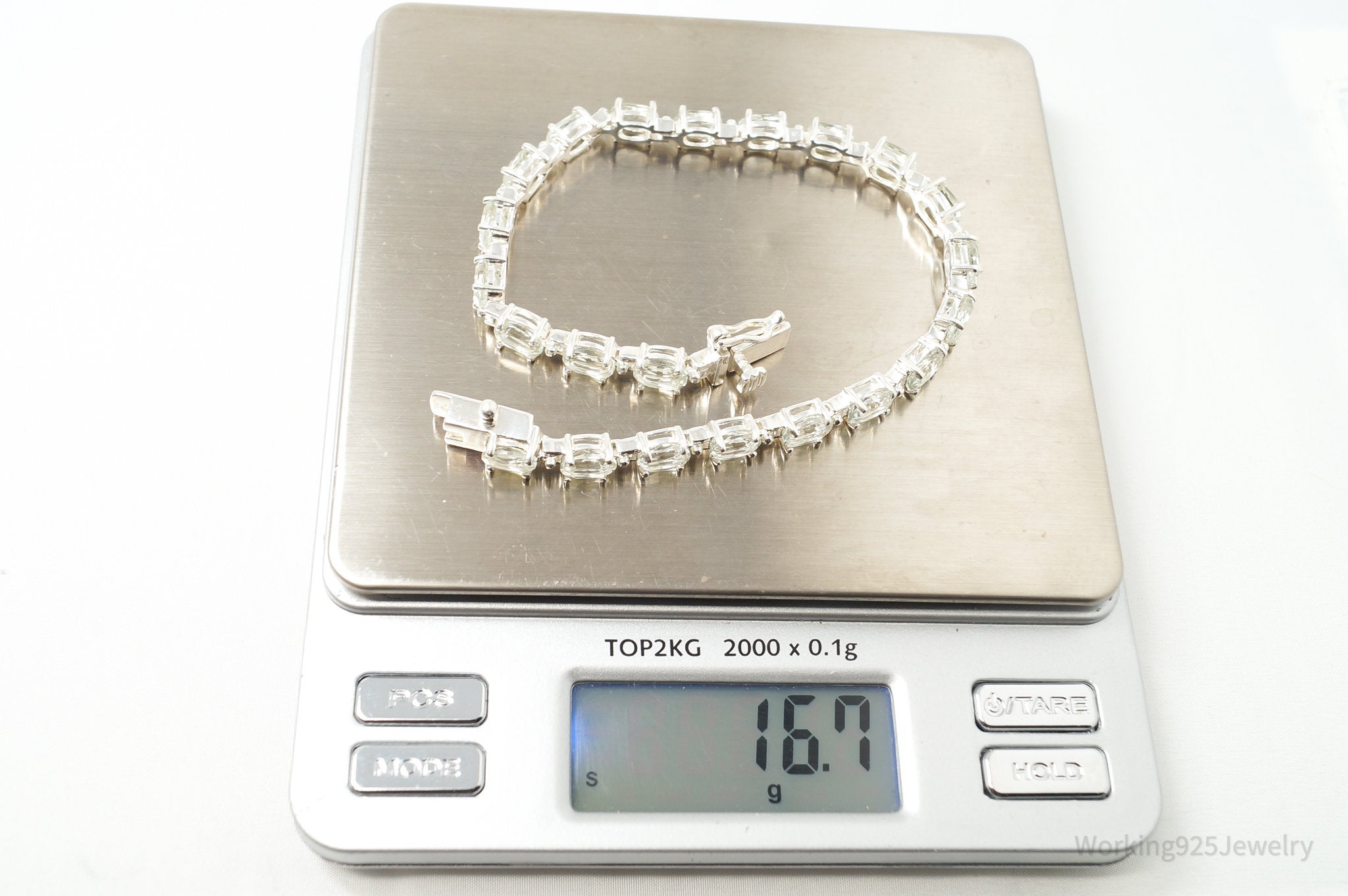 Vintage Art Deco Pale Green Gemstone Sterling Silver Tennis Bracelet