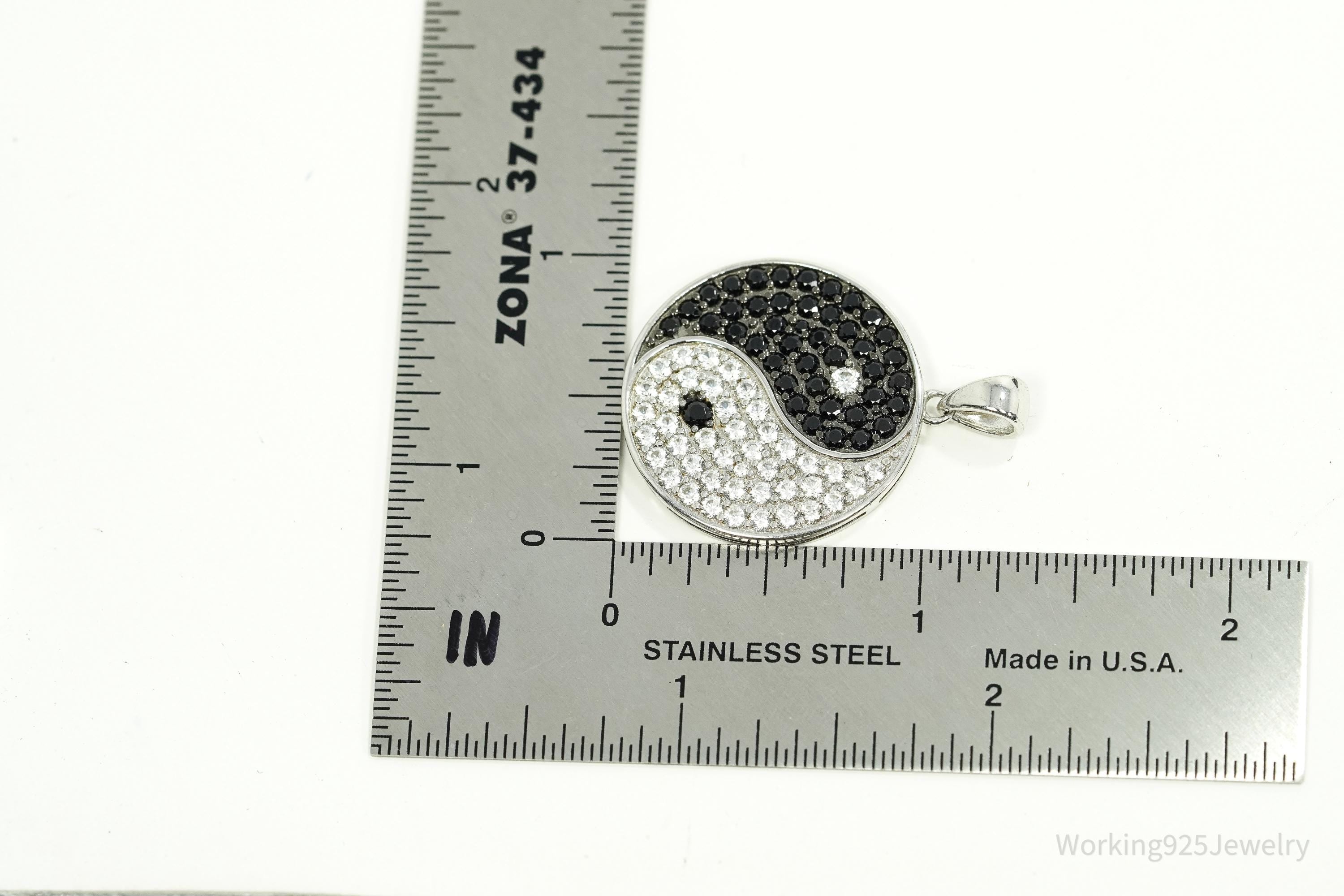 Vintage Black Spinel & White Topaz Yin Yang Sterling Silver Pendant