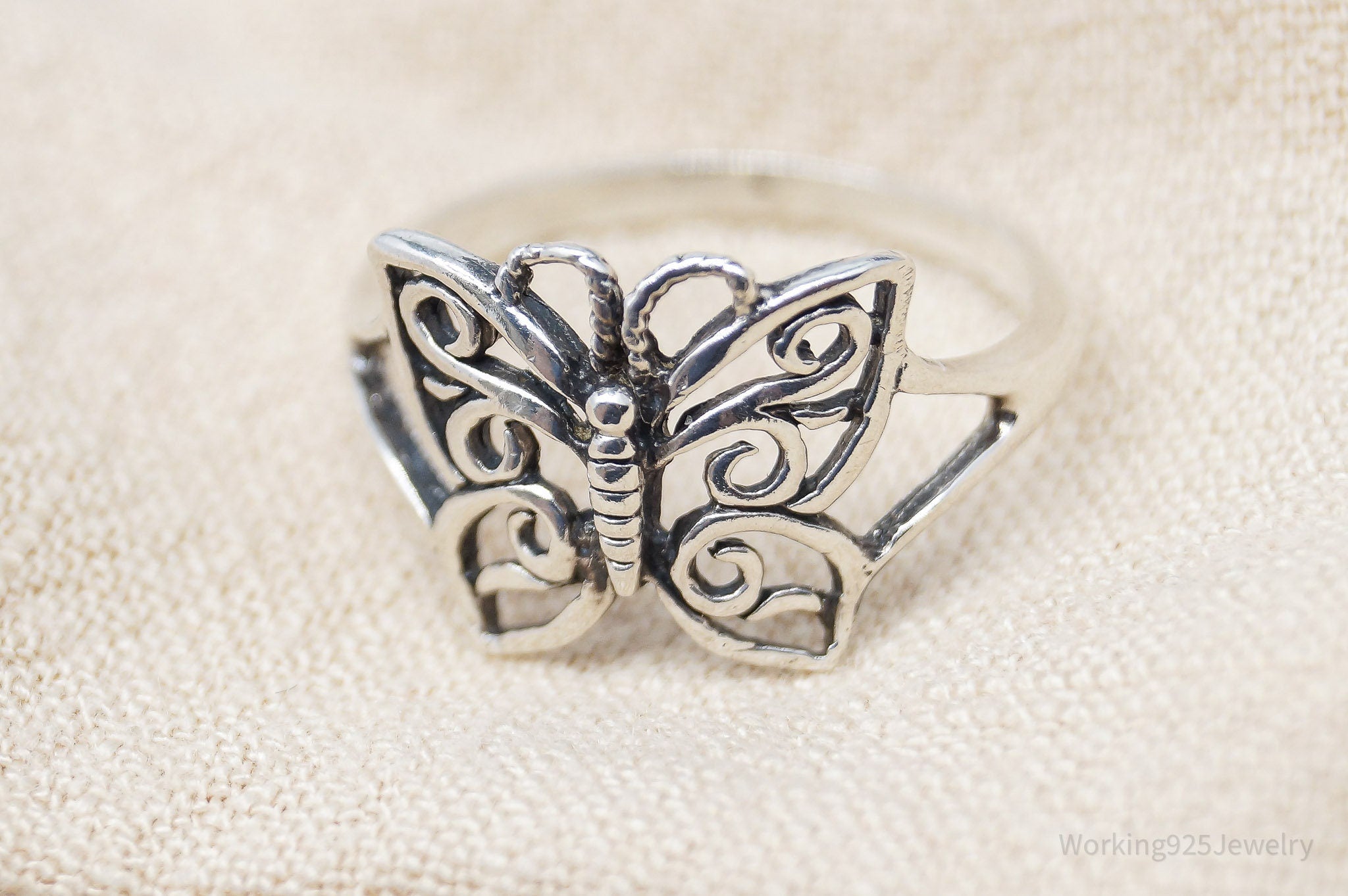 Vintage Butterfly With Swirls Sterling Silver Ring - Size 8.25