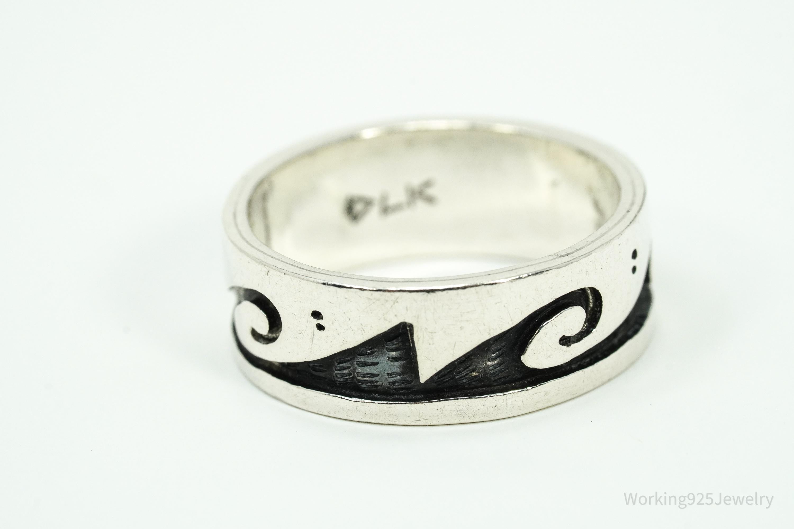 Vintage Native American Tribal Sterling Silver Band Ring - Size 6.5