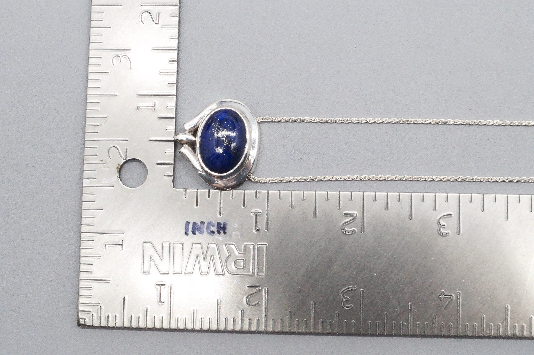 Vintage Large Lapis Lazuli Sterling Silver Necklace 32"