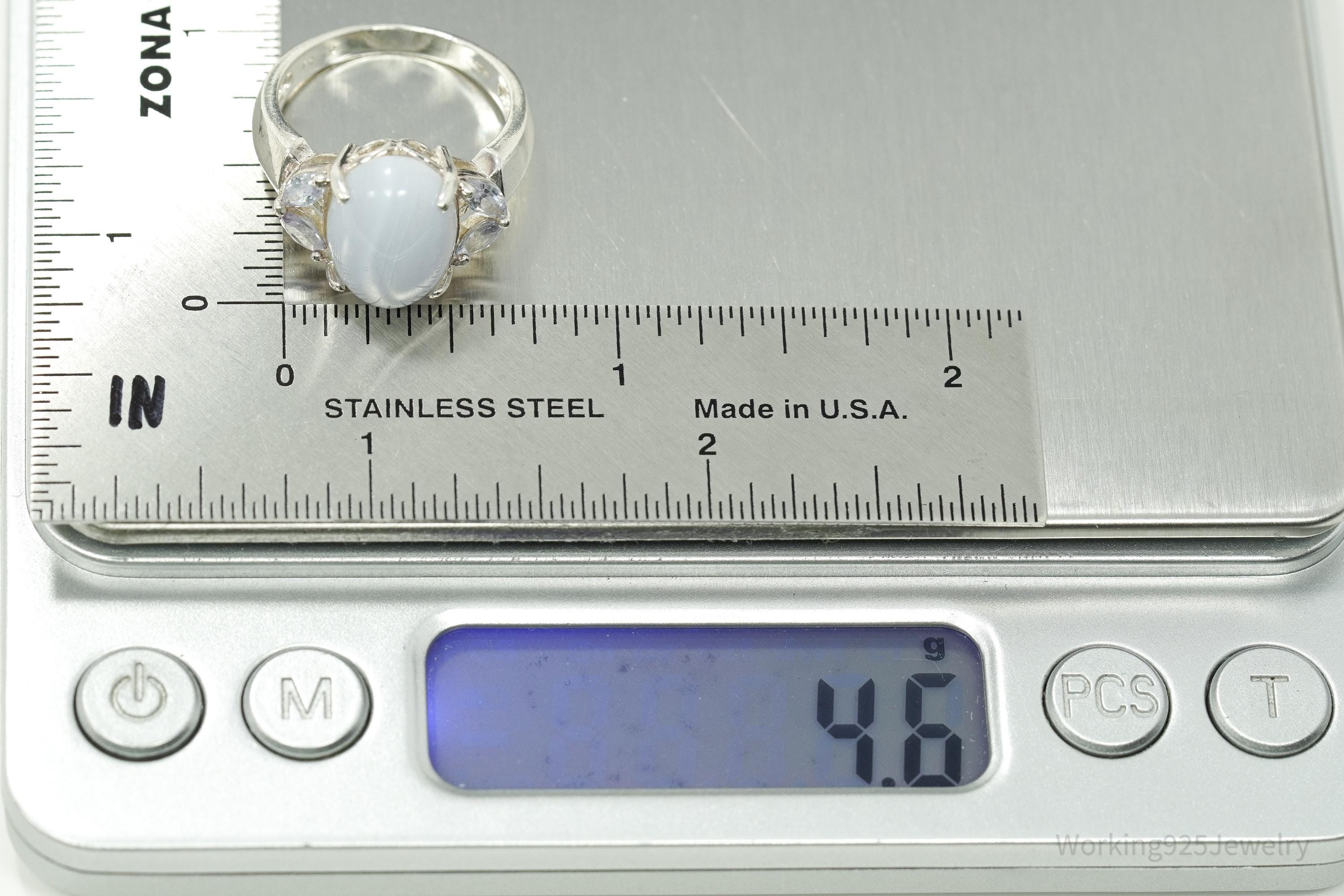 Vintage Blue Lace Agate & Tanzanite Sterling Silver Ring - Size 7.5