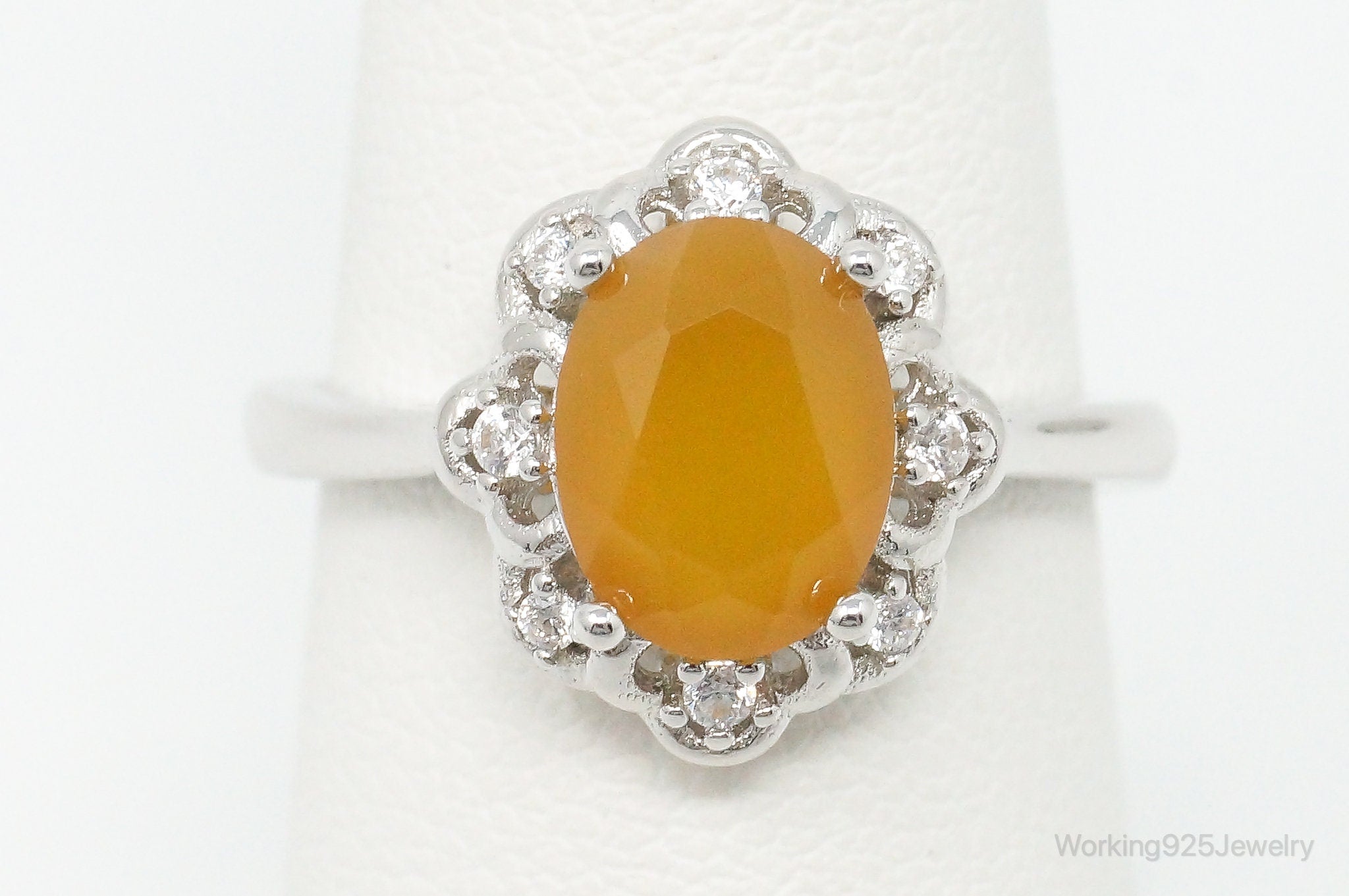 Yellow Onyx Cubic Zirconia Sterling Silver Ring - Size 7 Adjustable