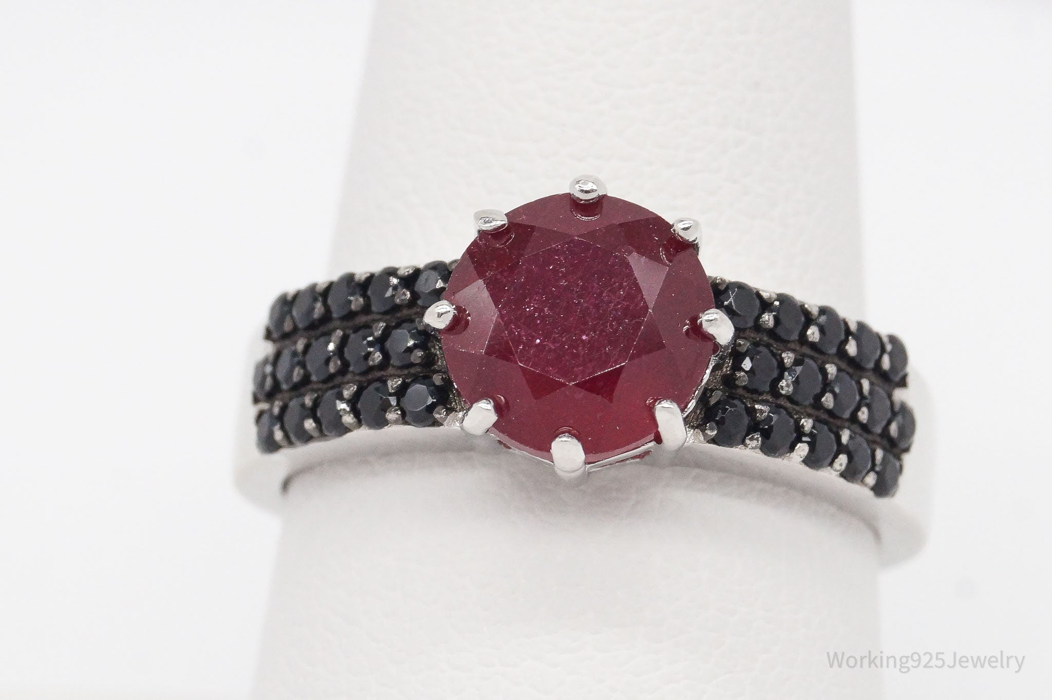 Designer DK Ruby Black Spinel Rhodium Over Sterling Silver Ring - Size 8.75