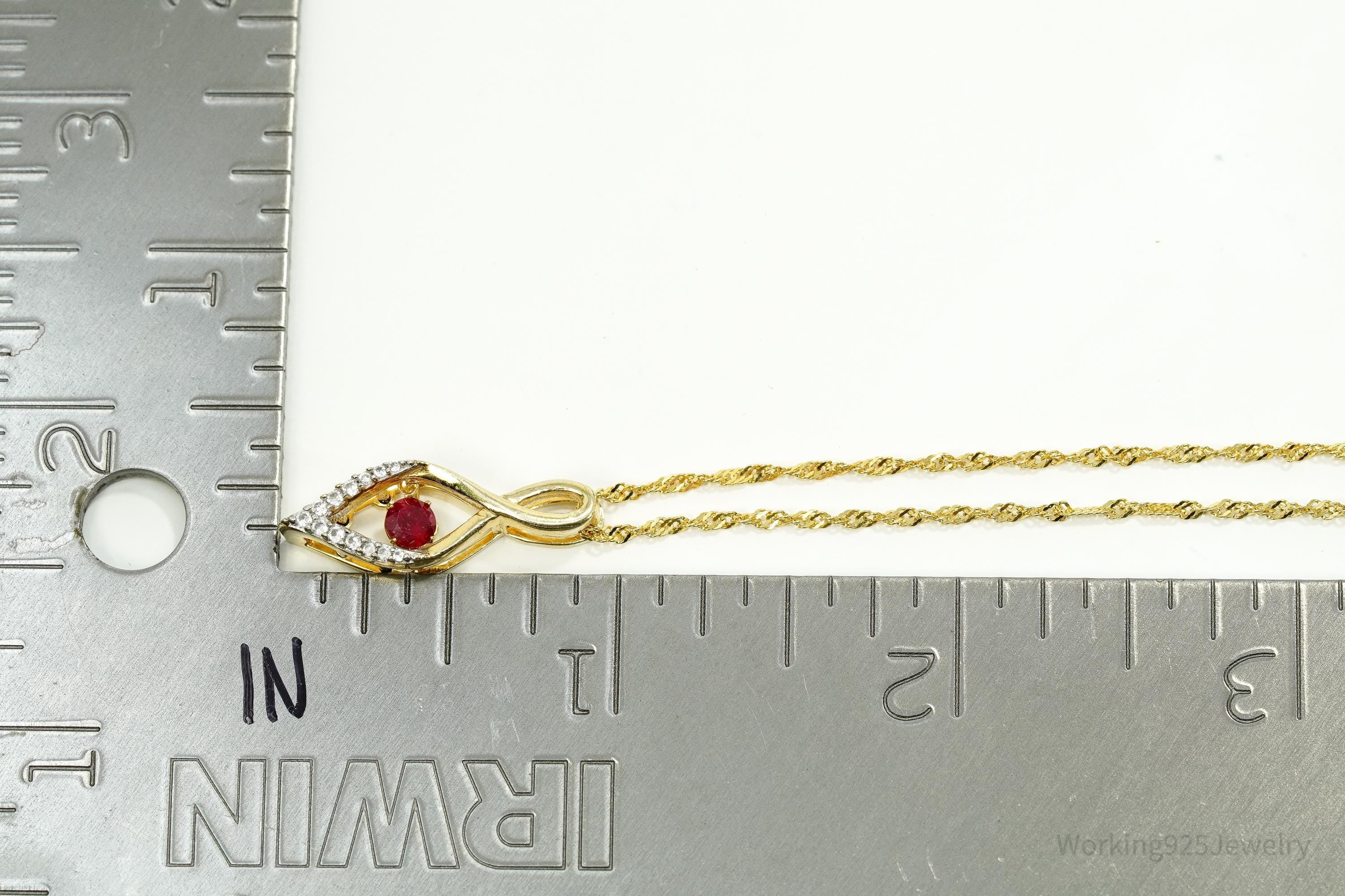 Vintage Ruby & White Sapphire Gold Plated Sterling Silver Necklace 19"