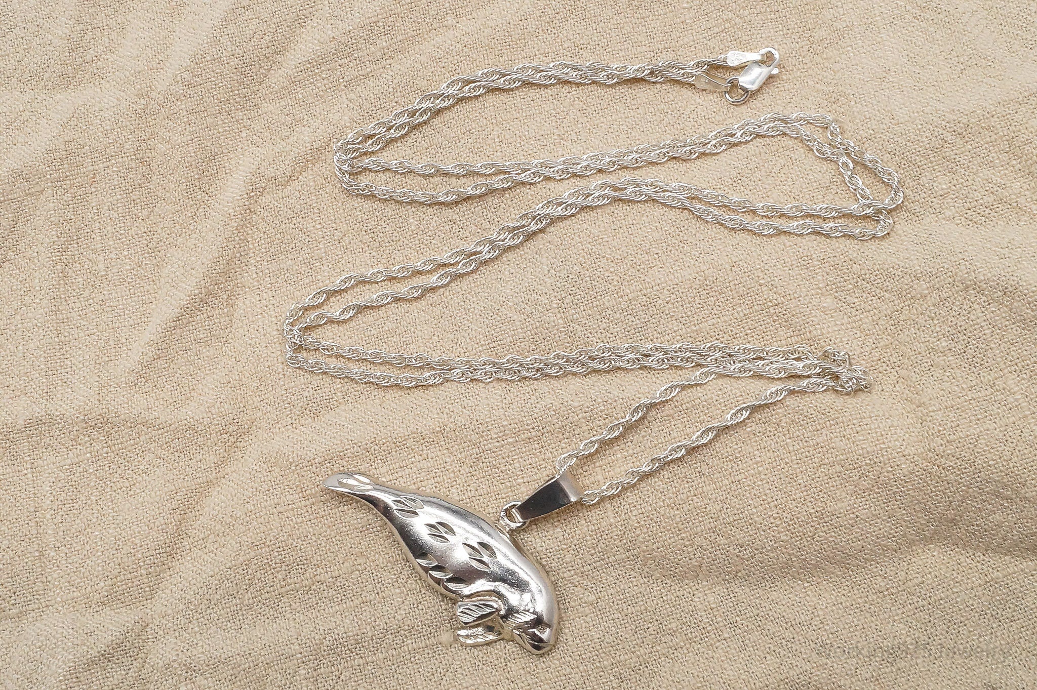 Vintage Manatee Sterling Silver Necklace 30"
