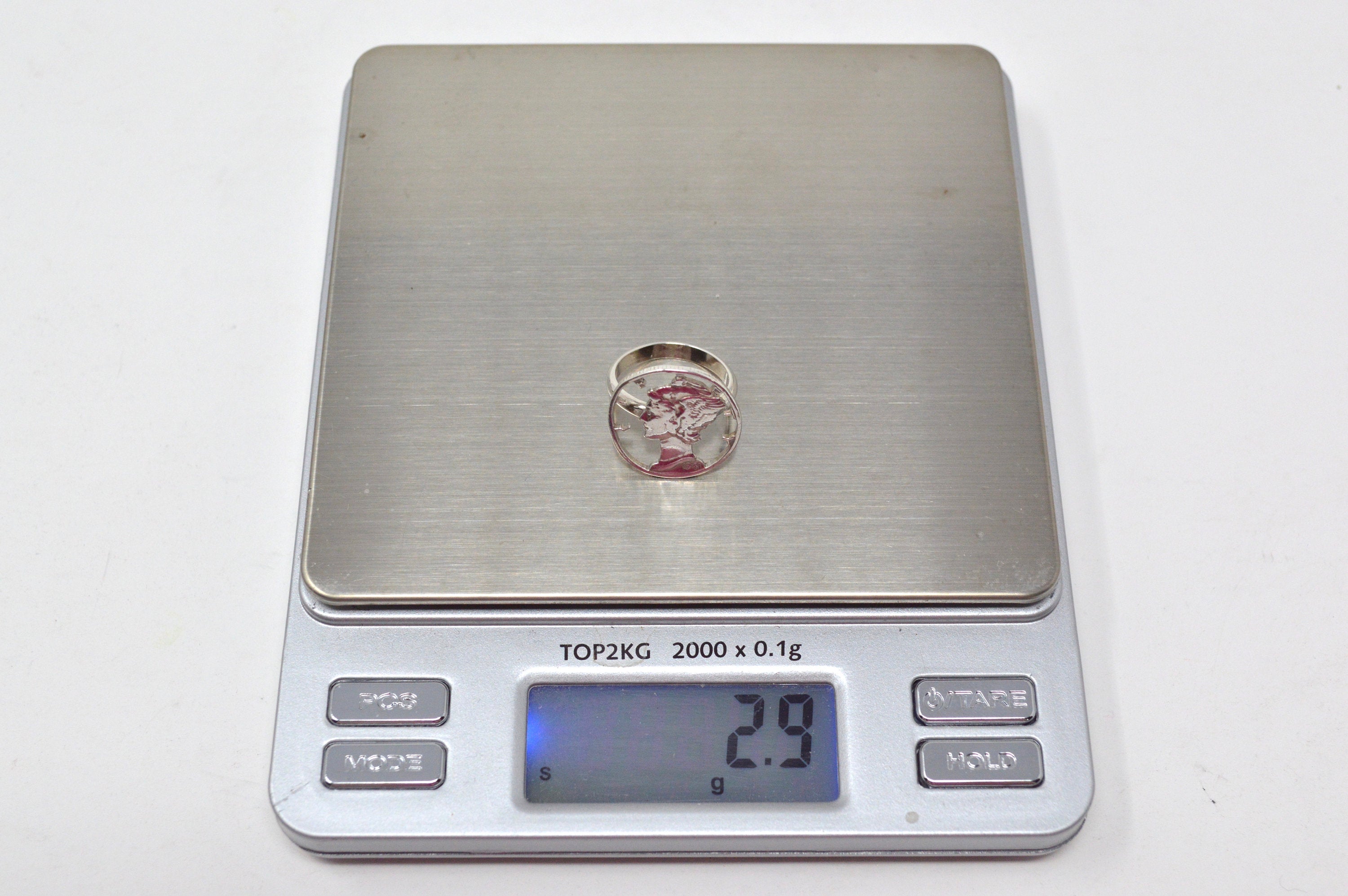 Antique 1941 Mercury Dime Sterling Silver Cutout Ring - Size 4.5 - Coin Jewelry