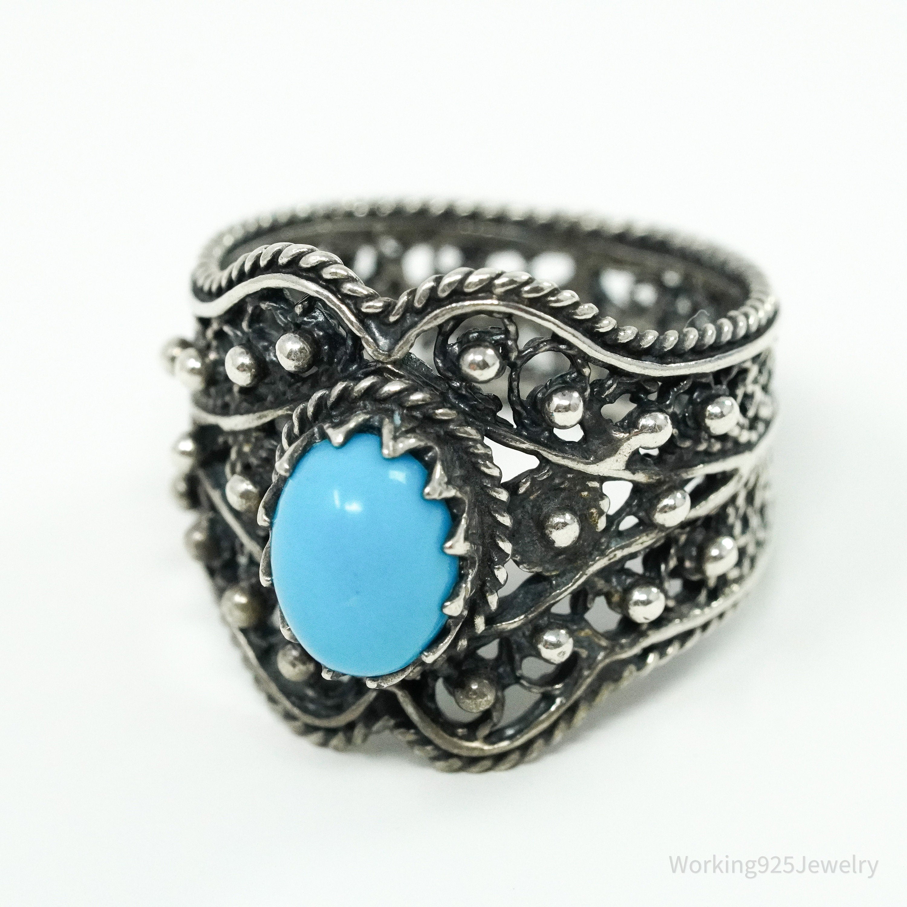 Vintage Turquoise Sterling Silver Ring - Size 7.5
