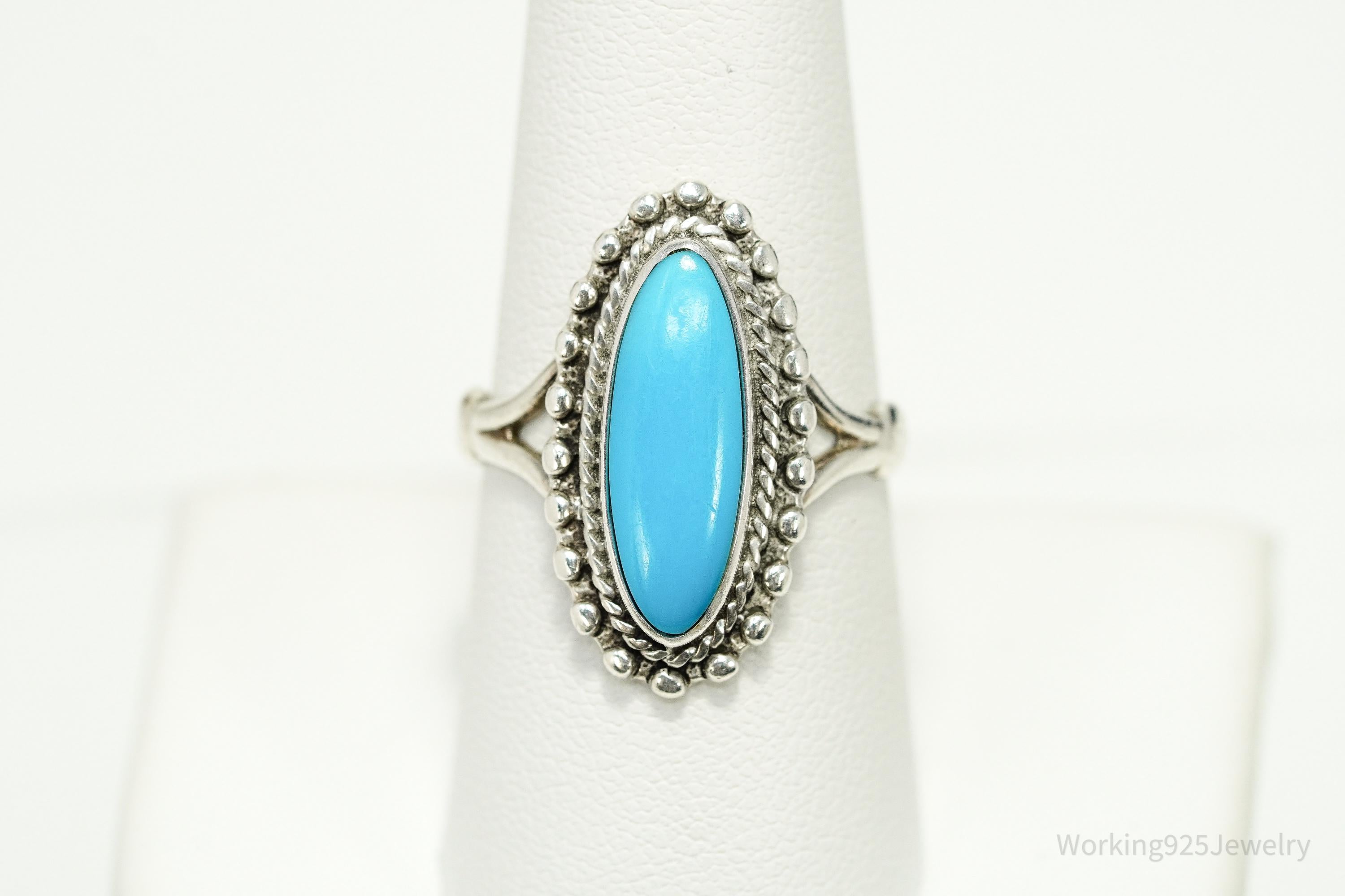 Vintage 1984 Southwestern Style Turquoise Sterling Silver Ring - Size 8.5