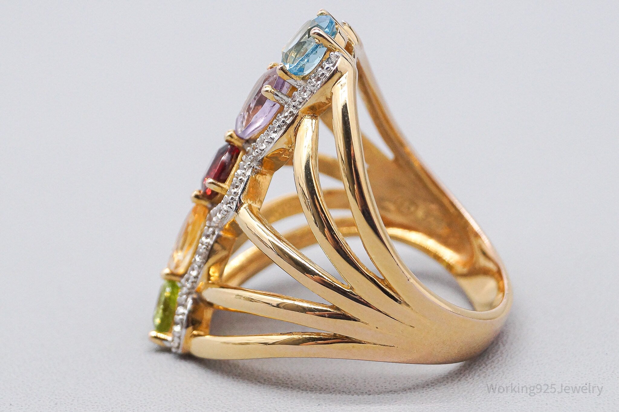 QVC Multi Gemstone 14K Yellow Gold Plated Sterling Silver Ring - Size 7