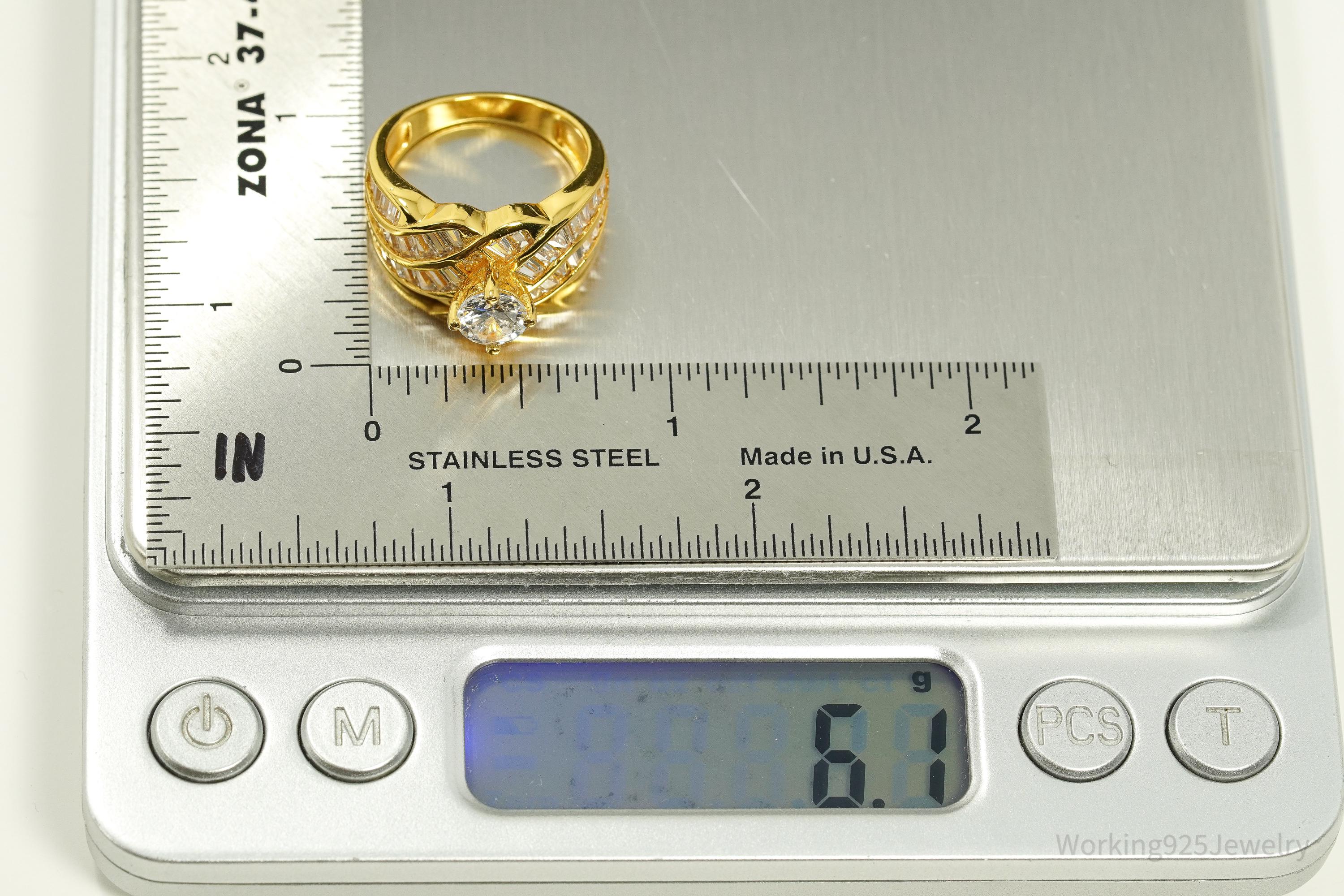 Vintage Cubic Zirconia Gold Vermeil Sterling Silver Ring - Size 6.25