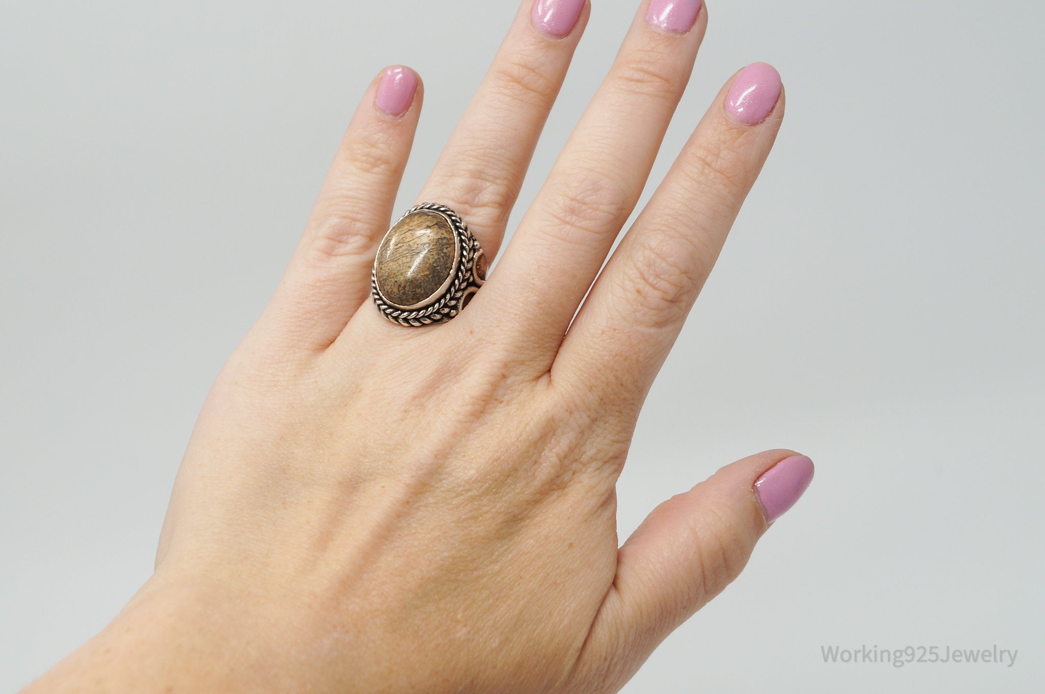 Vintage Southwestern Large Sand Jasper Sterling Silver Ring Size 8